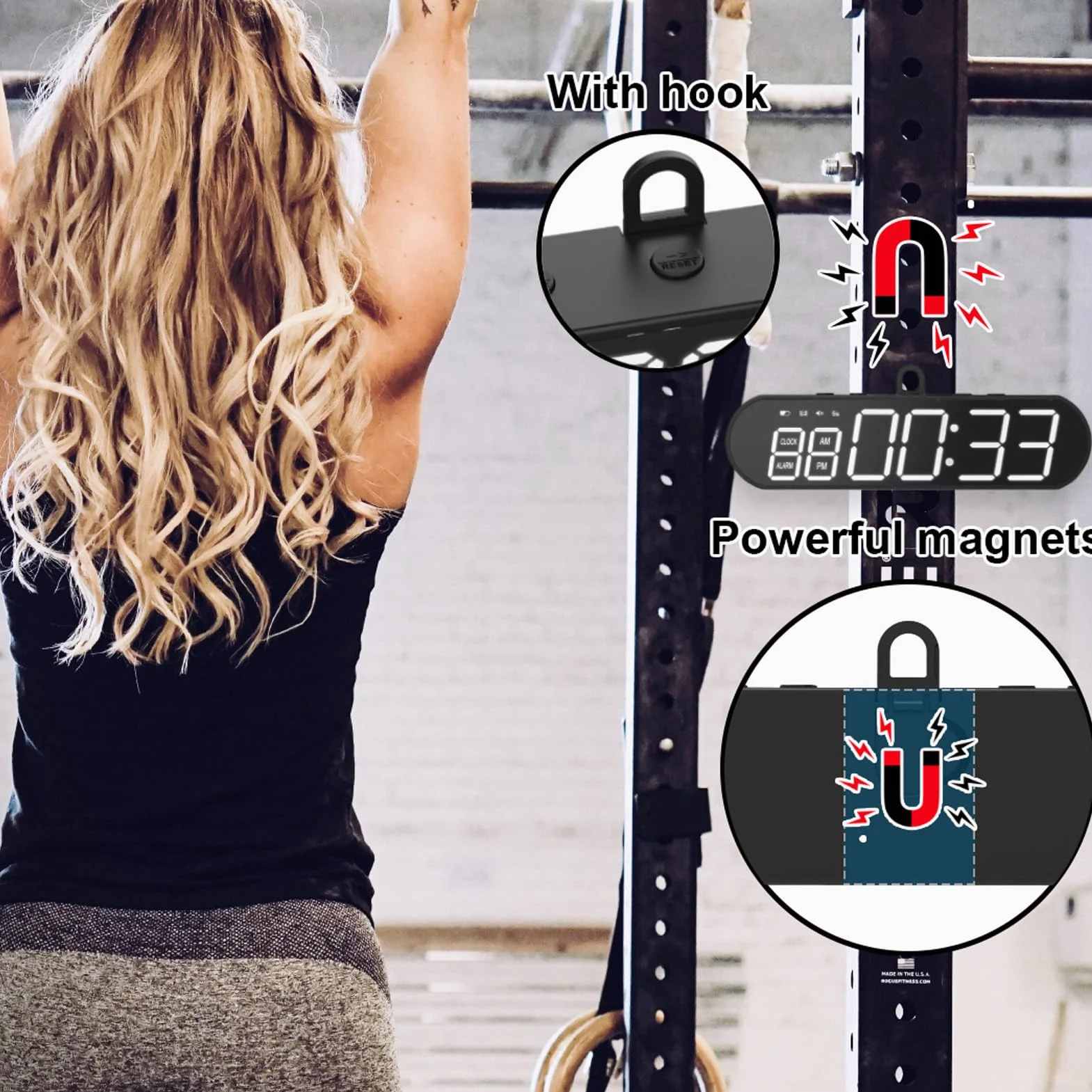Przenośny Minutnik na Siłownię, Minutnik Interwałowy Zegar Odliczający/w górę Stoper 1000 MAh USB Można ładować Fitness Sport Interwałowy Timer do Treningu Budzik do Domowej
