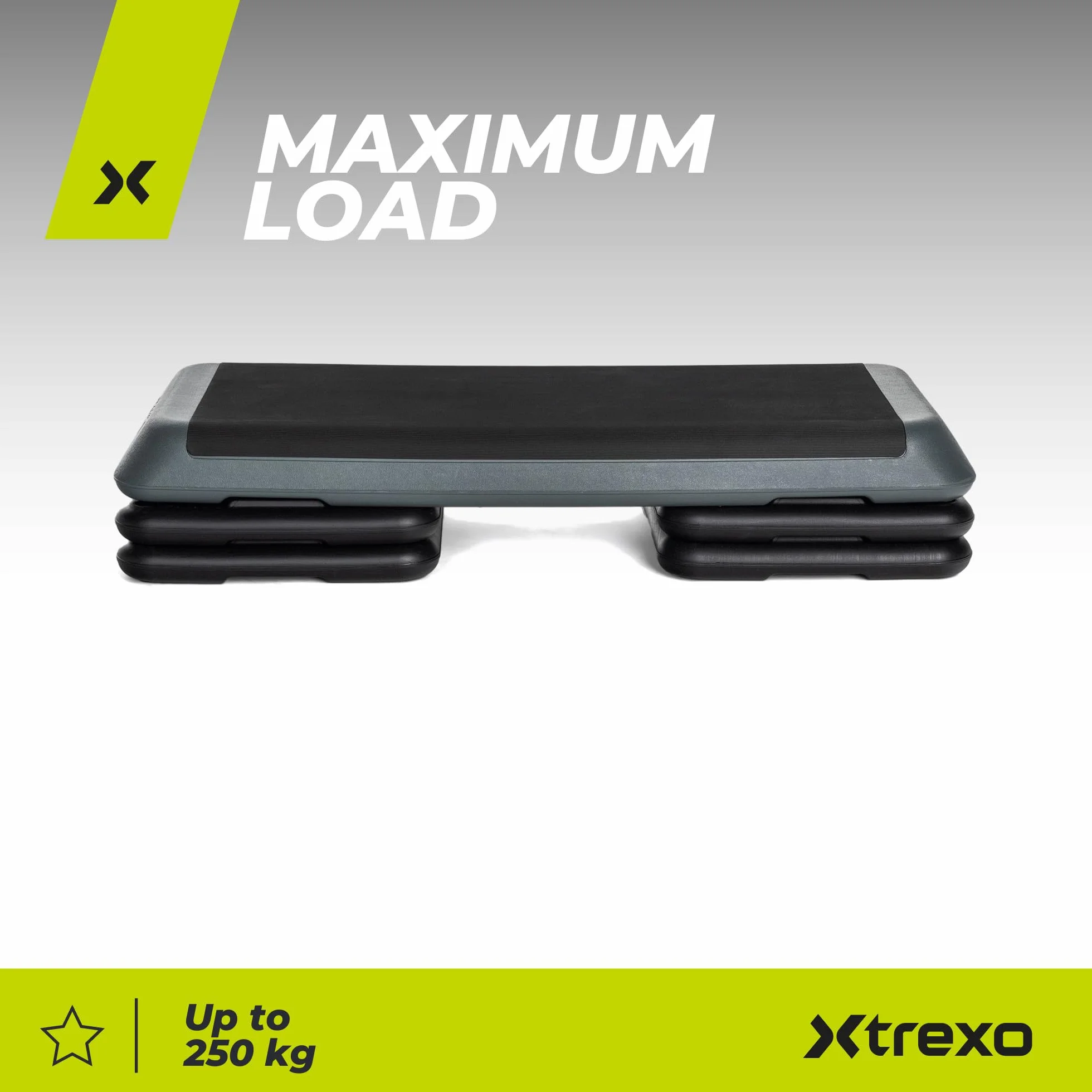 TREXO Step do Aerobiku 109 x 41 cm | Regulacja Wysokości 10-15-20 cm, Wytrzymały Materiał | Platforma do Ćwiczeń Cardio i Fitness do 250 kg | Szary | TRX-AS01