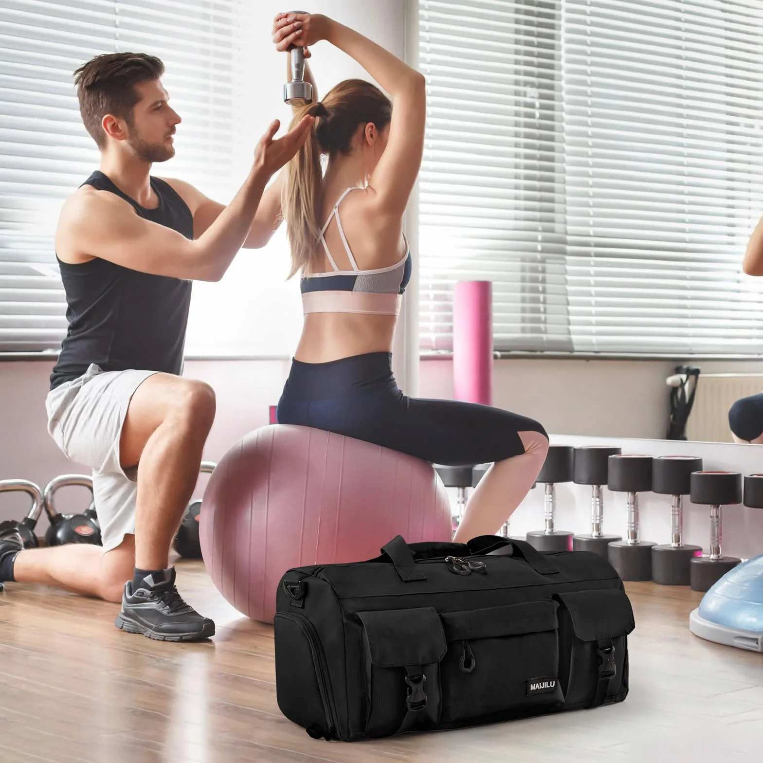 Torba Sportowa dla Mężczyzn i Kobiet Torba Treningowa Torba na Siłownię z Funkcją Plecaka Torba Fitness Podróżna z Kieszenią na Buty i Kieszenią na Mokro Torba Weekendowa Duffel Bag-UN