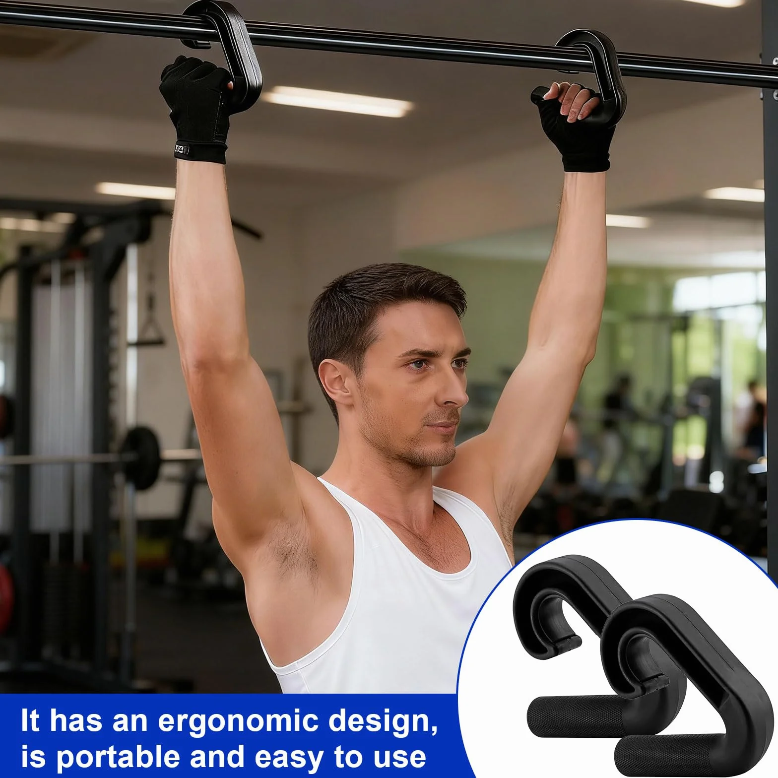 Double D Fitness uchwyty, 2 sztuki haków 90 stopni, uchwyty do taśm fitness, uchwyty do podciągania, sztangi do podciągania, treningu pleców, długich hantli, nasadki do wyciągania kabli