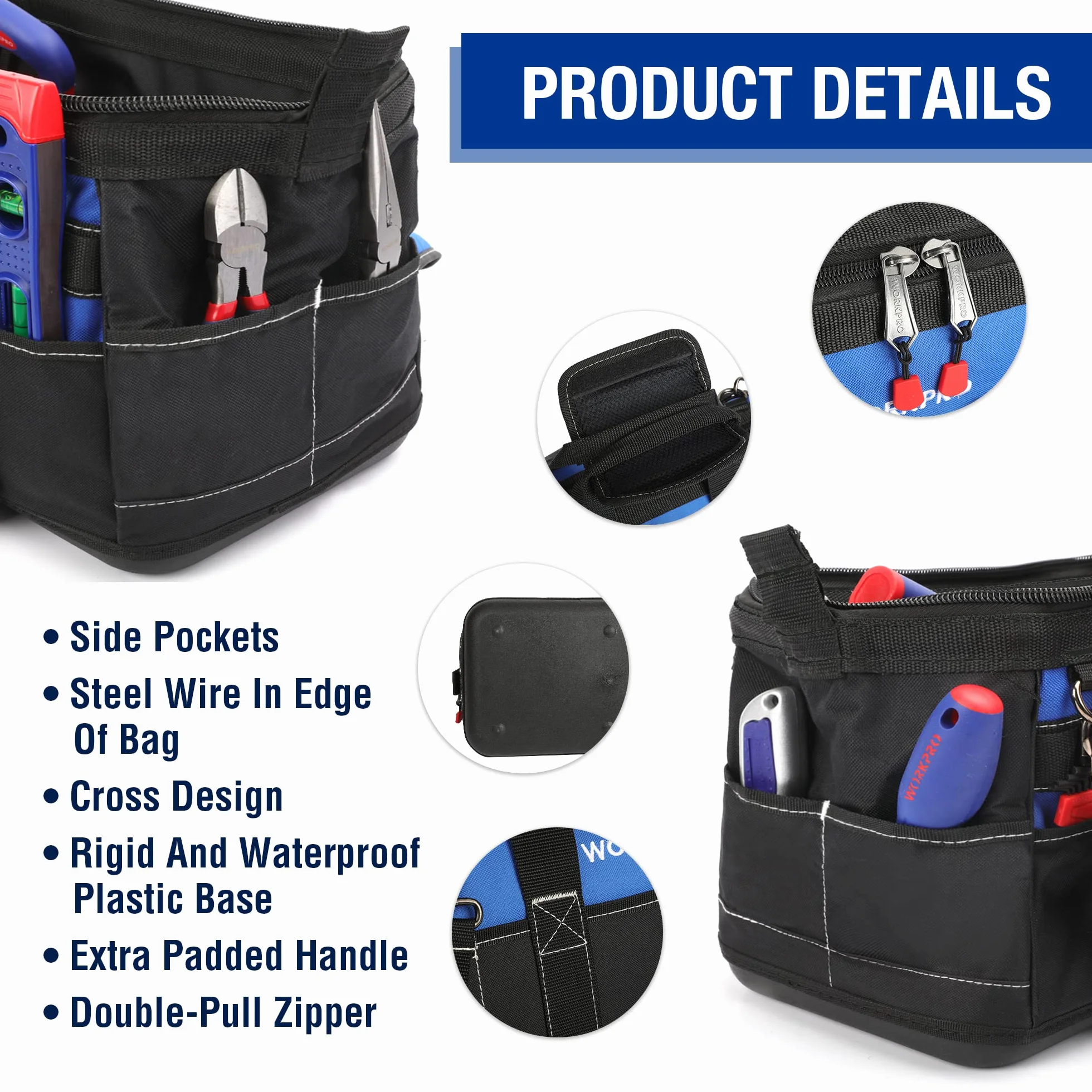 WORKPRO Torba narzędziowa 40 cm wodoodporna z kieszeniami