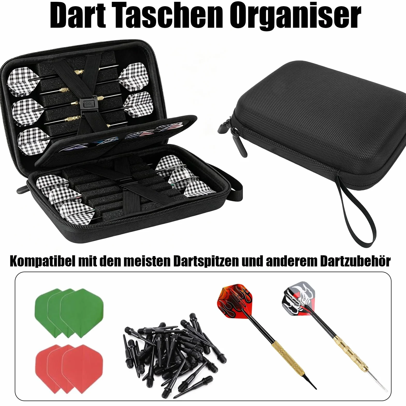 Organizer na rzutki, czarna torba na rzutki z uchwytem, dwustronna skrzynka na darta, torba na 12 rzutek, torba na rzutki, wbudowane pudełko do przechowywania rurek i kieszeni, etui na rzutki, loty i