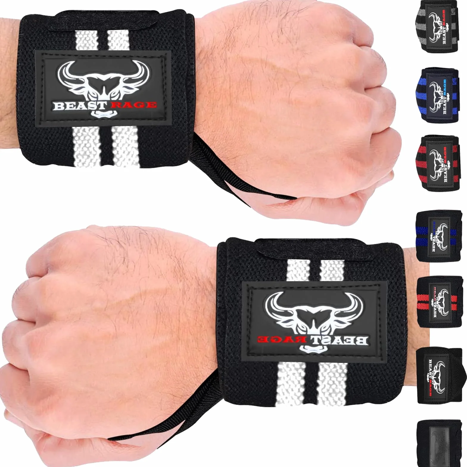 BEAST RAGE Opaski na nadgarstki do podnoszenia ciężarów, trening siłowy mięśni, trening fitness, rozciągliwy bawełniany pasek na kciuk (UP3, WHITE)