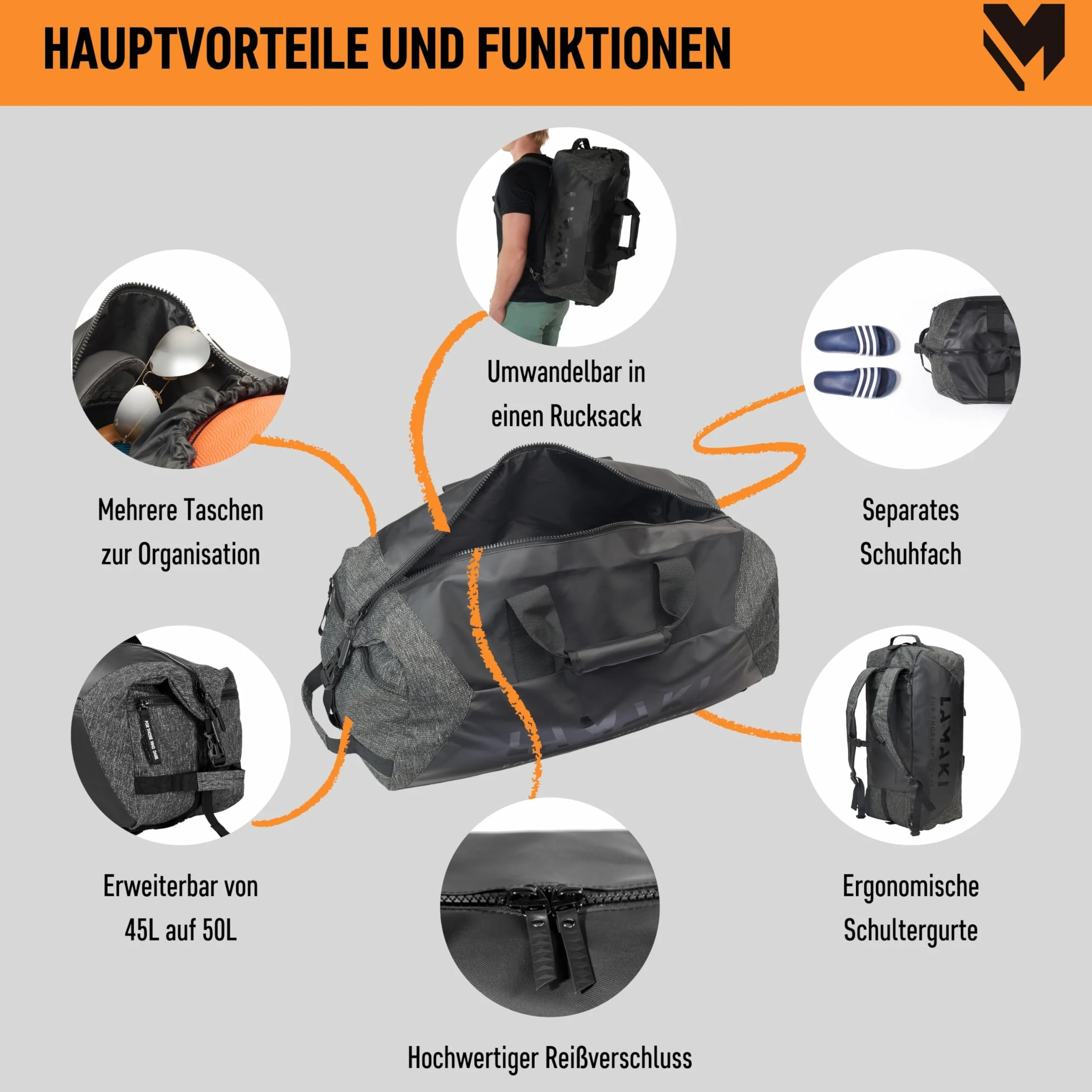 lamaki miejska hybrydowa torba sportowa torba sportowa plecak podróżna | Siłownia wielofunkcyjna Codzienne zakupy Crossfit Joga Podróże Koszykówka Piłka nożna Kąpiel | 45L - 50L