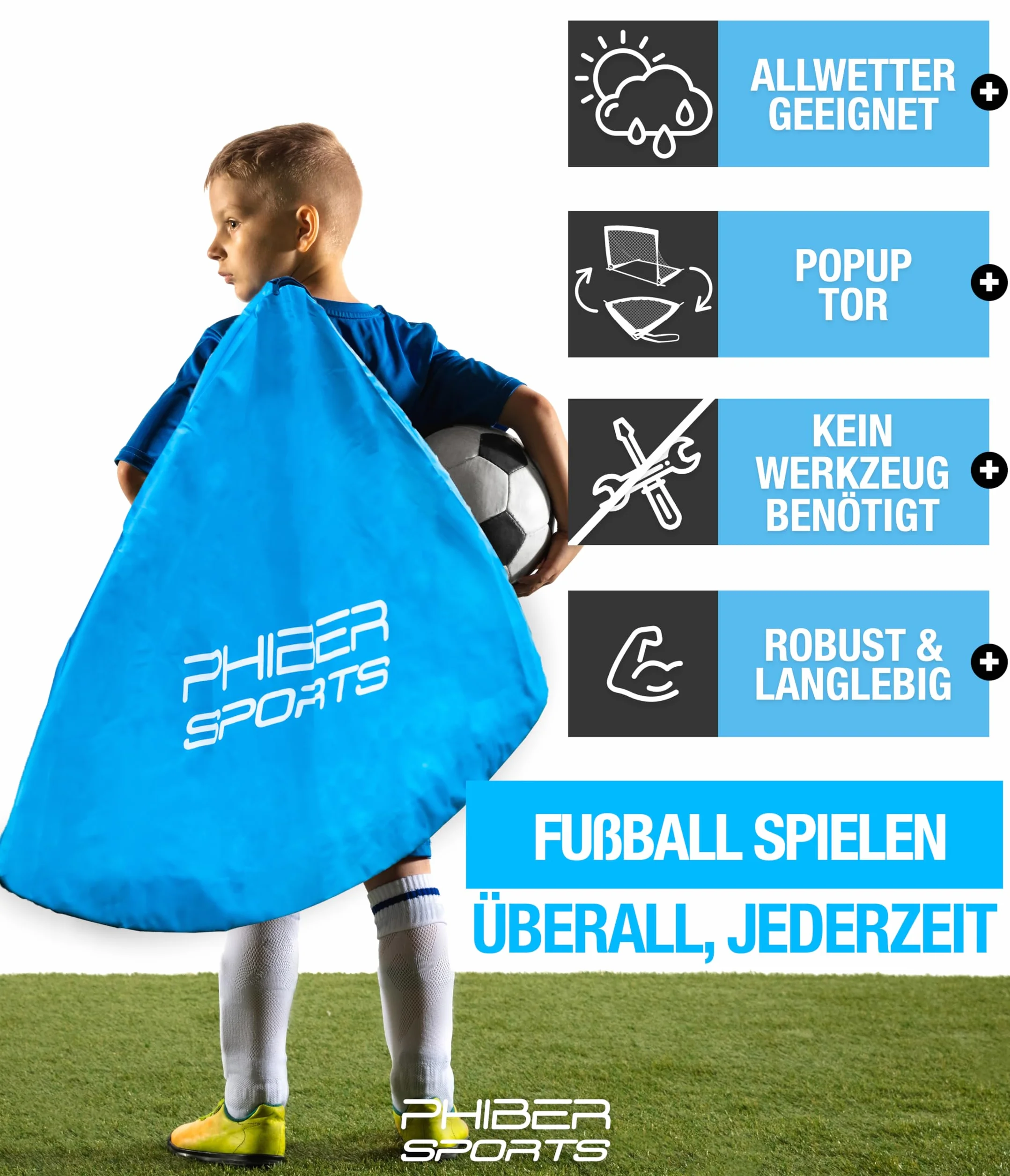 PHIBER-SPORTS Zestaw 2 bramek do piłki nożnej dla dzieci ze wzmocnionym szklanym włóknem