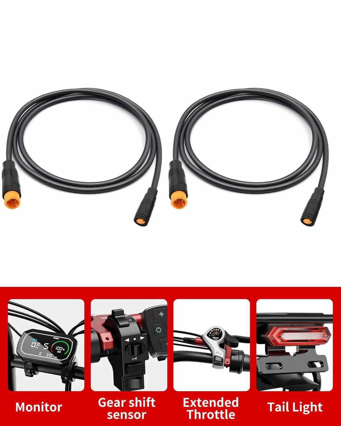 RUNCCI-YUN ebike 3-pinowy przedłużacz 3-pinowy, męski kabel do roweru elektrycznego, 3-pinowe, wodoszczelne, do oświetlenia / gazu / hamulca elektrycznego - 150 cm