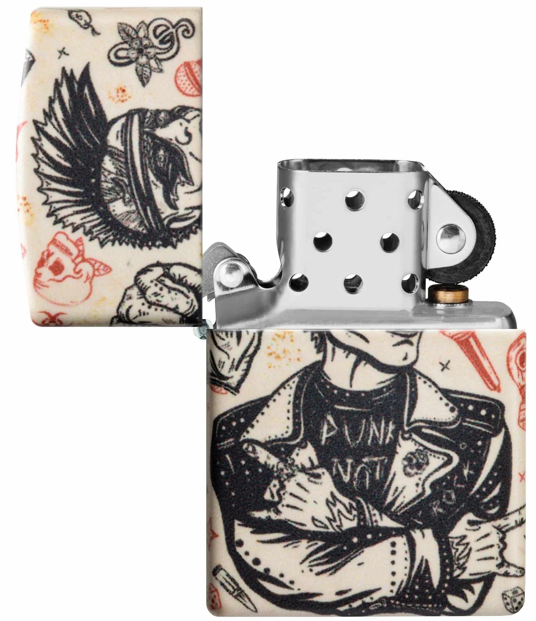 Zippo Punk Rock, Zapalniczka Sztormowa, Kolorowy Nadruk, do Napełniania, Wielokrotnego Użytku, Wiatroodporna Konstrukcja, Pudełko na Prezent, Wykonano w USA, Kolor 540°
