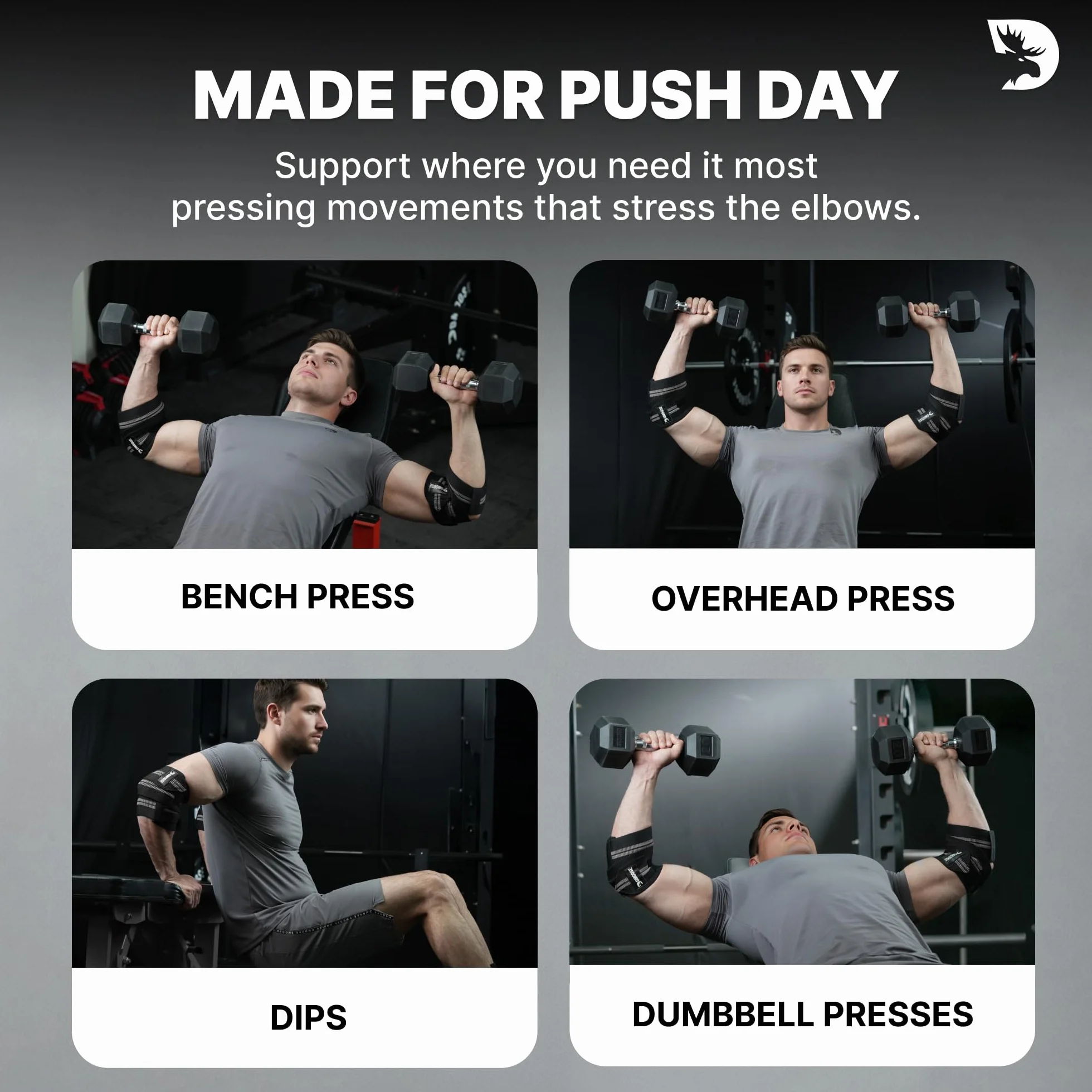 DMoose Fitness - Ochraniacze na łokcie do podnoszenia ciężarów (para), regulowany bandaż do wspierania stawów, łagodzenia bólu – ochraniacze na łokcie do treningu w studiu fitness