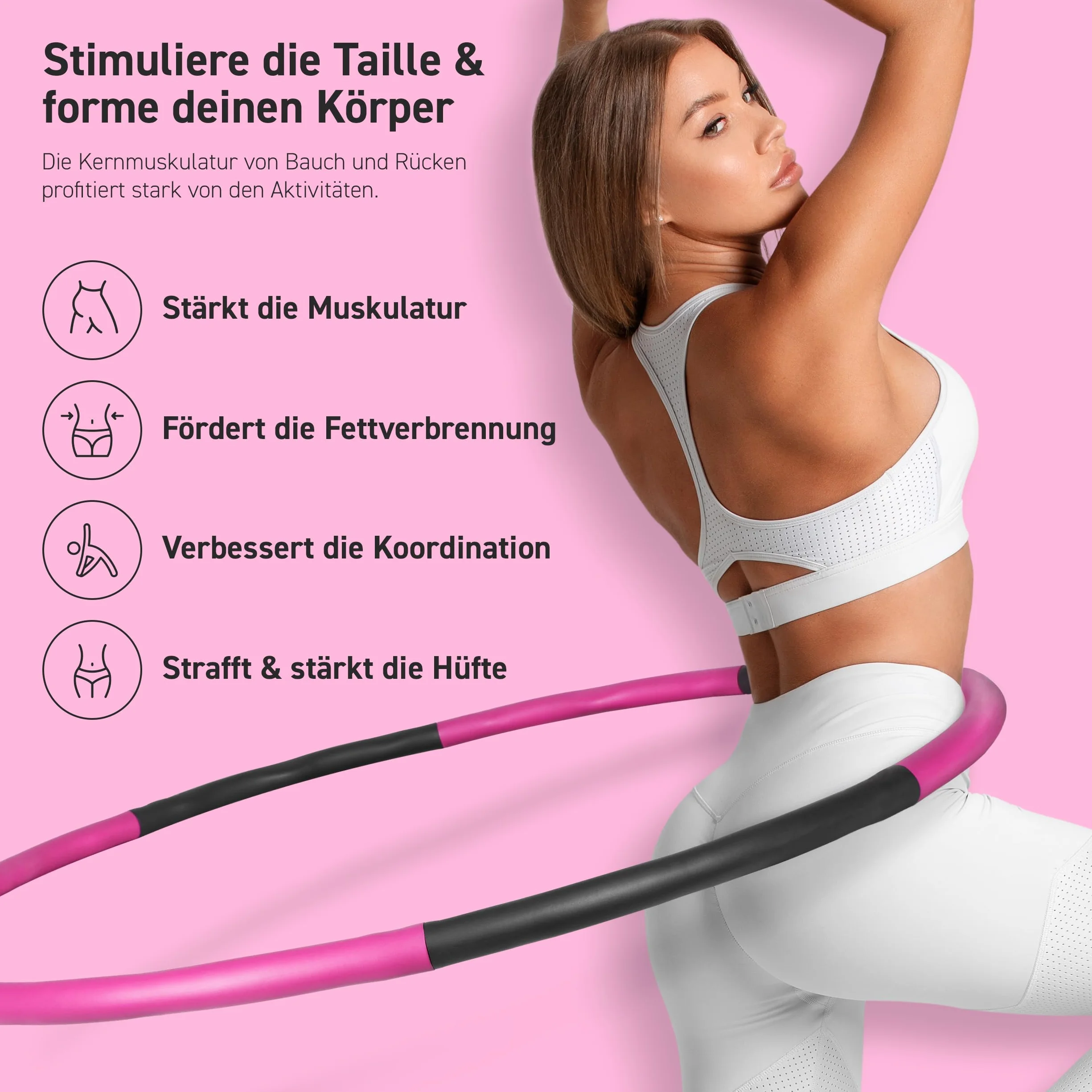 Hula Hoop obręcz premium z pianką i regulacją rozmiaru, hula hop do fitnessu, do redukcji wagi, 6-8 segmentów, zdejmowana obręcz hula hop, nadaje się do fitnessu/uprawiania sportu