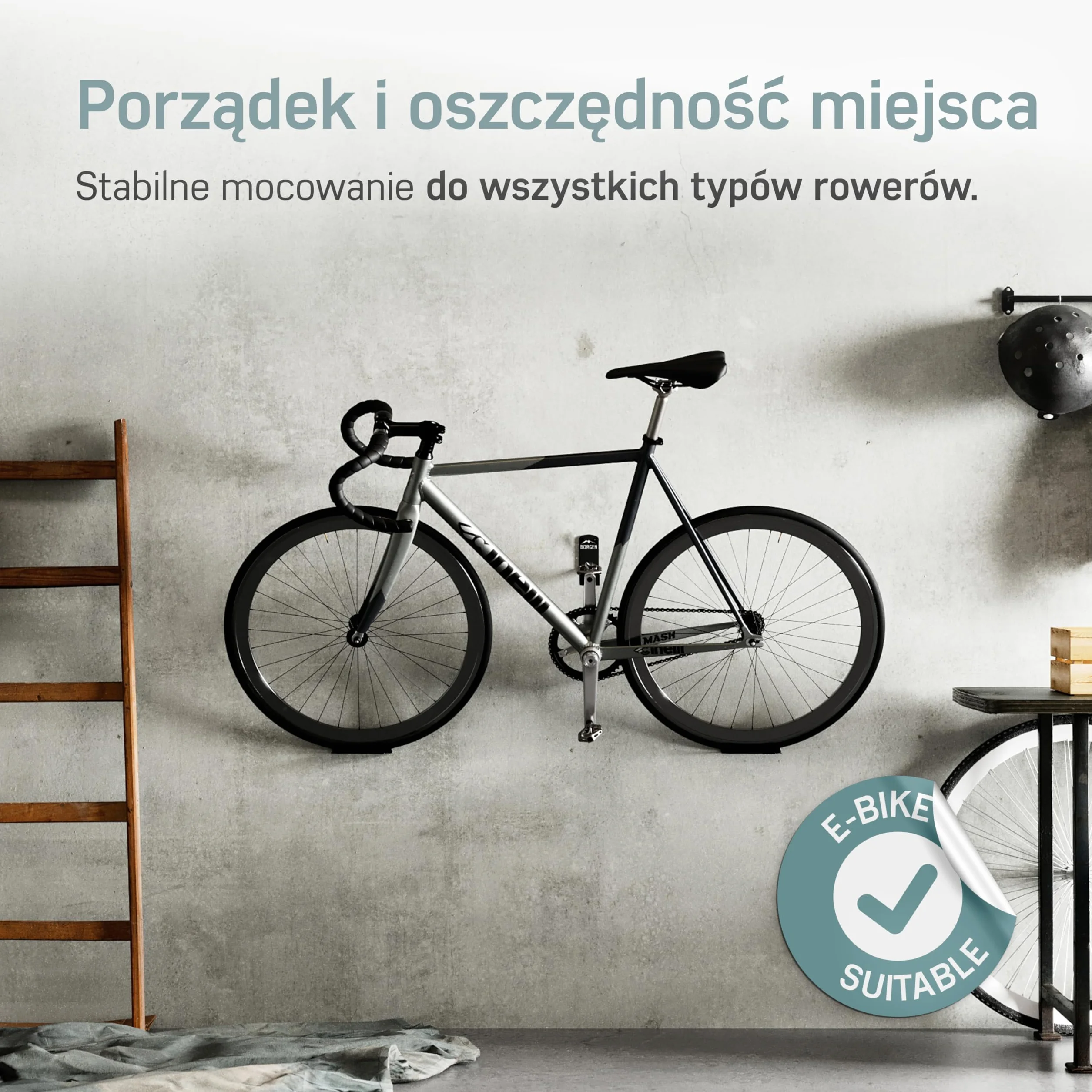 Borgen uchwyt ścienny do roweru o nośności 30 kg - uchwyt ścienny do roweru elektrycznego, MTB i szosowego