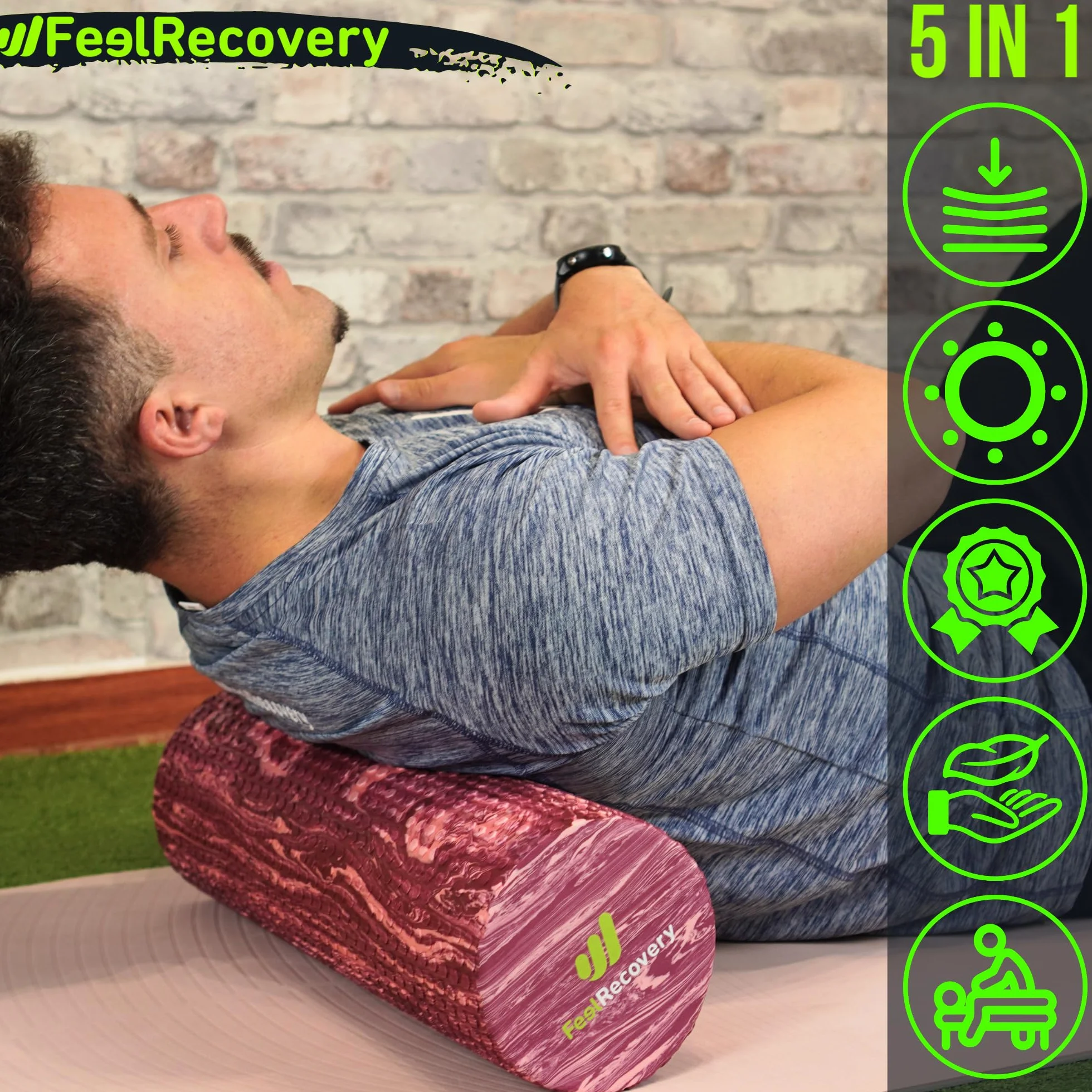 Wałek do Masażu Powięzi (45x15 cm) - EVA Wałek Piankowy Rehabilitacji na Ból Pleców, Nóg i Łydek - Foam Roller na Joga, Pilates, Sport i Fitness (Różowy)