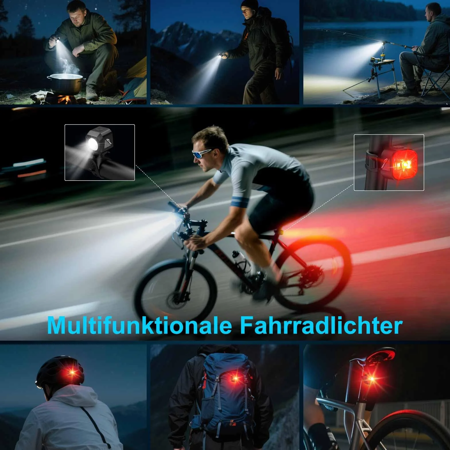 Toptrek Zestaw Oświetlenia Rowerowego LED Ładowany USB IPX5