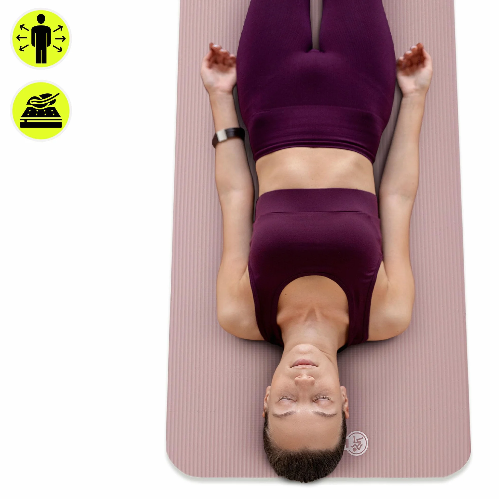 HyperMotion Mata do Ćwiczeń Fitness i Jogi NBR 183x61x1,5 cm Brudny Róż, Antypoślizgowa 15 mm, z Paskiem do Ćwiczeń i Przenoszenia, Gruba Mata do Jogi, Pilates i Stretchingu