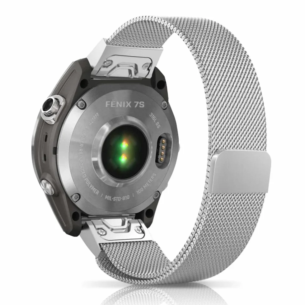 Pasek do zegarka Garmin Fenix 8 43 mm, Fenix 7S Pro Solar, Epix Pro 42 mm, stal nierdzewna, metalowy pasek siateczka