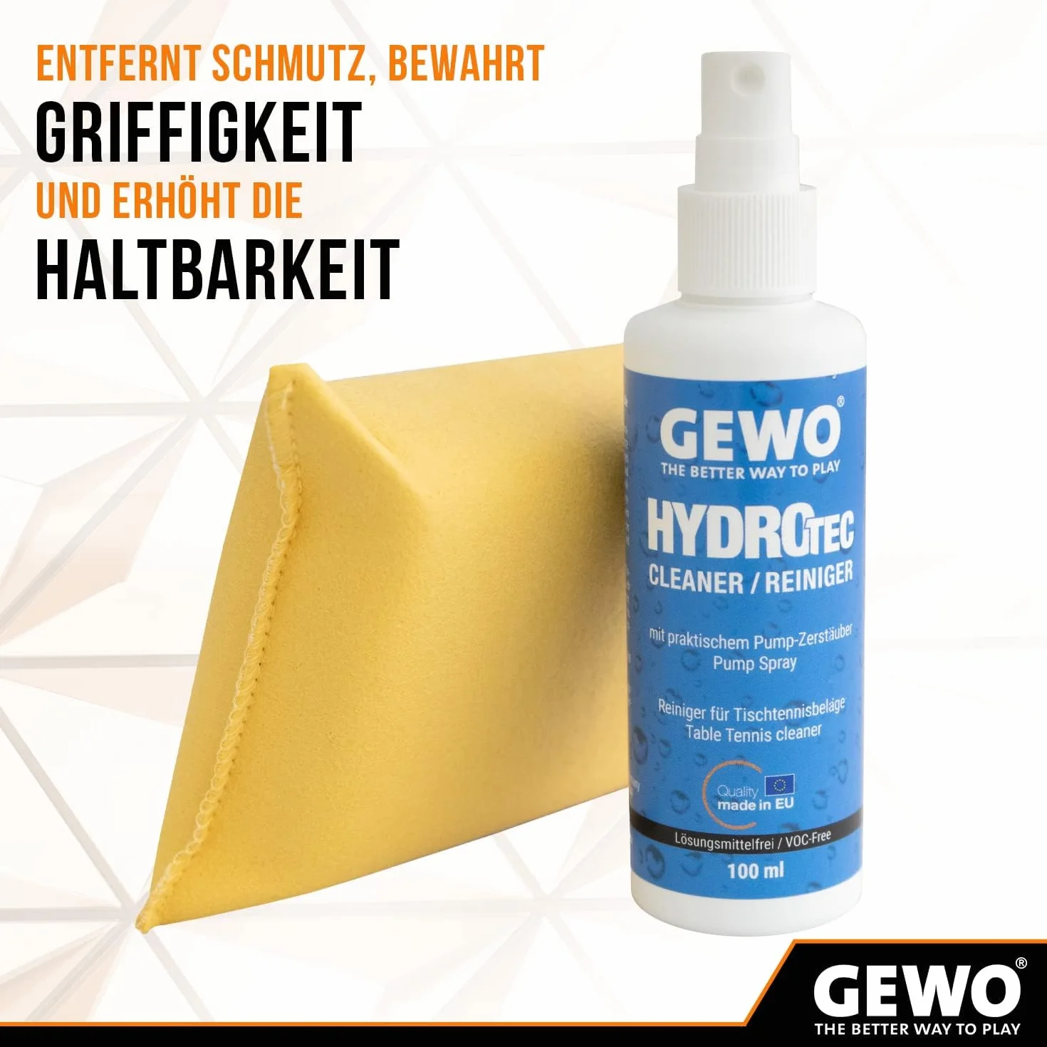 Gewo HydroTec zestaw do czyszczenia wykładzin do tenisa stołowego, spray Grip Spray z chłonną gąbką do czyszczenia, bez rozpuszczalników, środek do czyszczenia wykładzin tenisa stołowego 100 ml,
