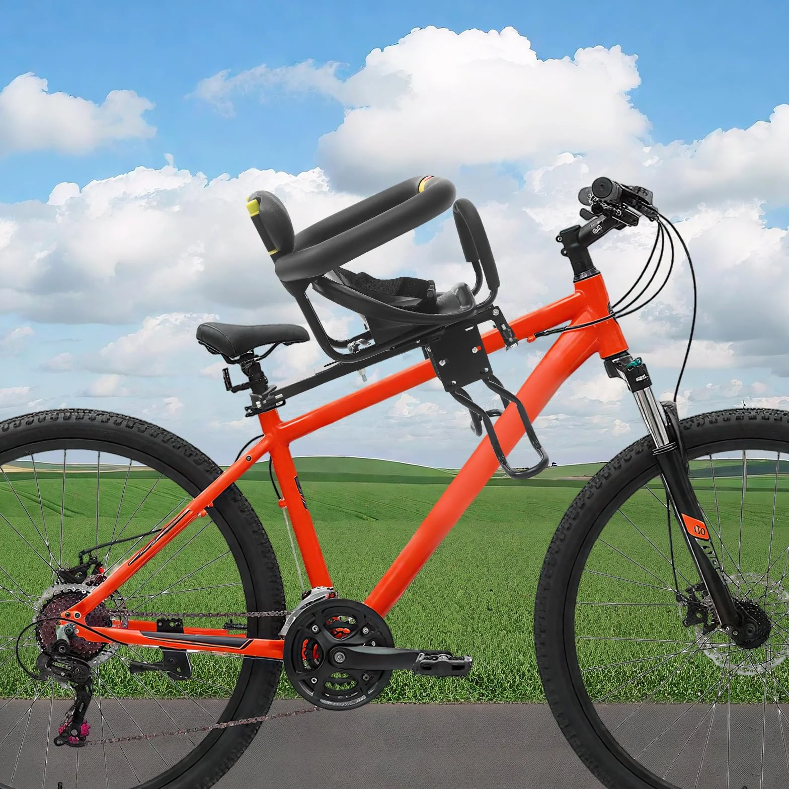 Fotelik rowerowy dla dzieci do 35 kg z pasem bezpieczeństwa i składanym pałąkiem