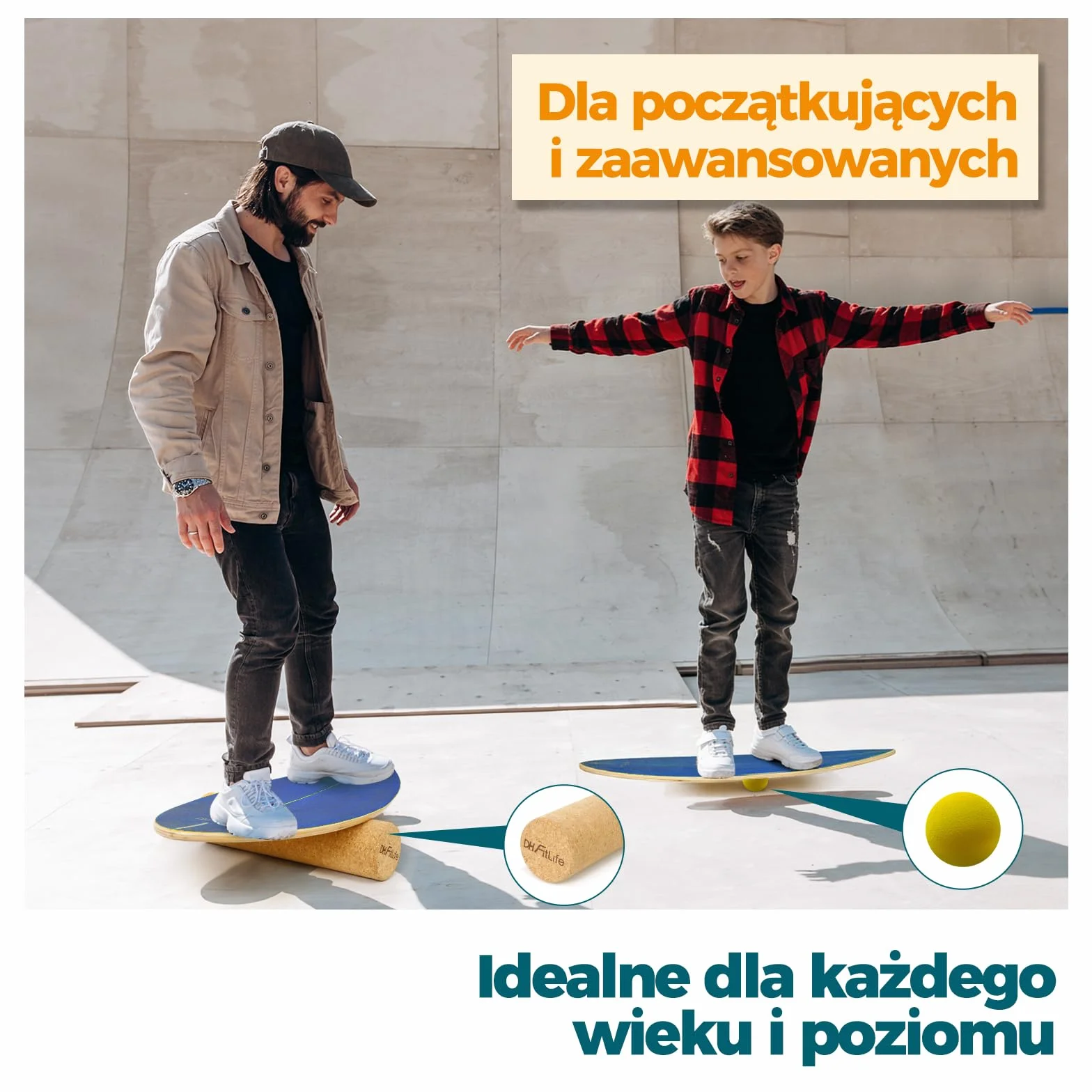 DH FitLife Deska do Balansowania Surf Balance Board z Drewna z Rockerem dla Dorosłych