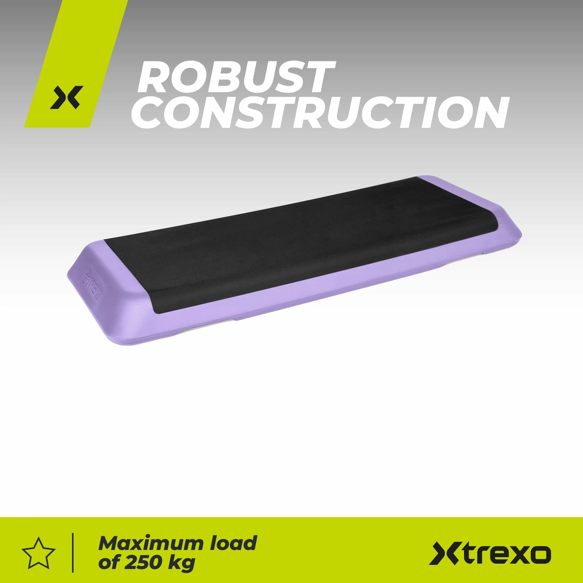 TREXO Stepper Stepper do aerobiku do domu, regulowana wysokość 10|15|20 cm, akcesoria do ćwiczeń do 250 kg, kolor różowy, pomarańczowy, szary, 109 x 41 cm