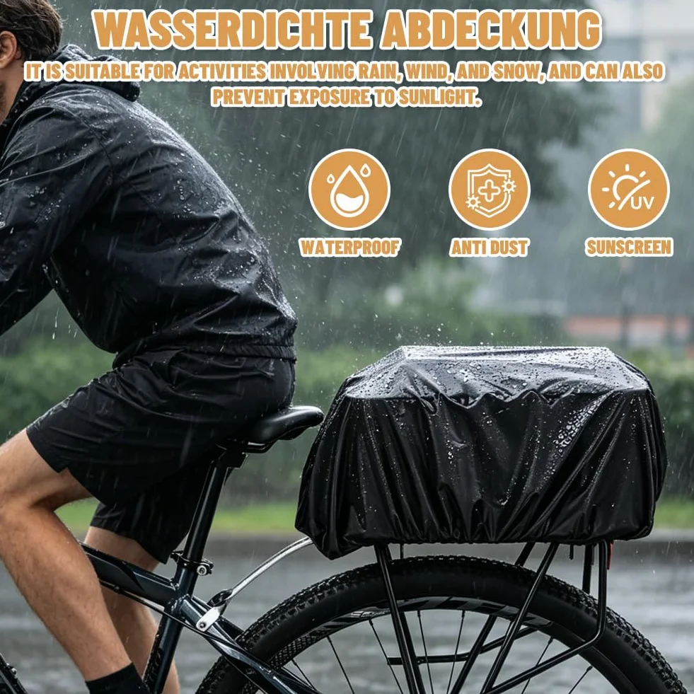 Kosz rowerowy z tyłu, stalowy kosz na bagażnik z drewnianym dnem, wodoszczelna osłona i siatka cargo – wysoka nośność do roweru elektrycznego, na co dzień i w podróży