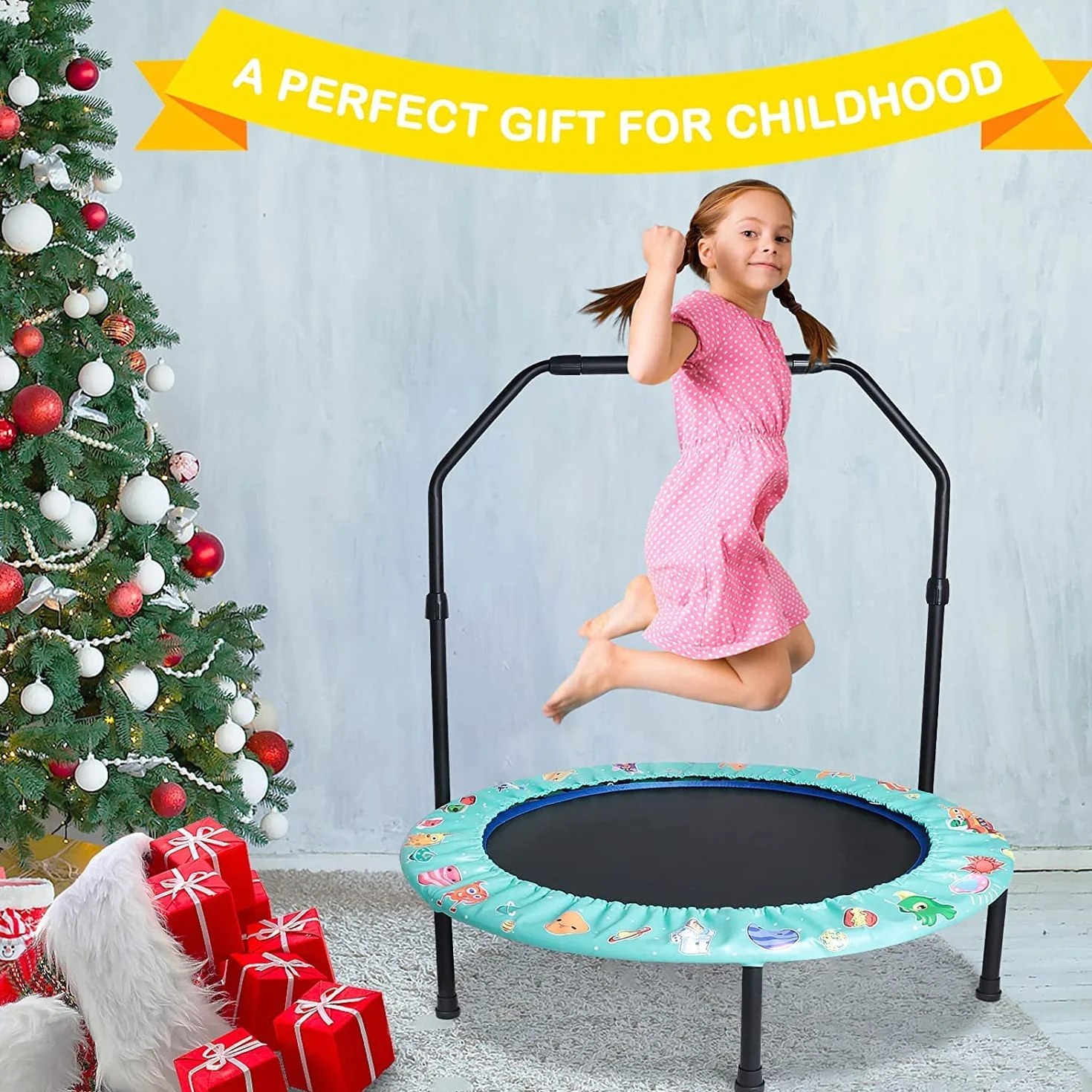 Mini Trampolina Składana dla Dzieci 92 cm z Uchwytem Regulowanym