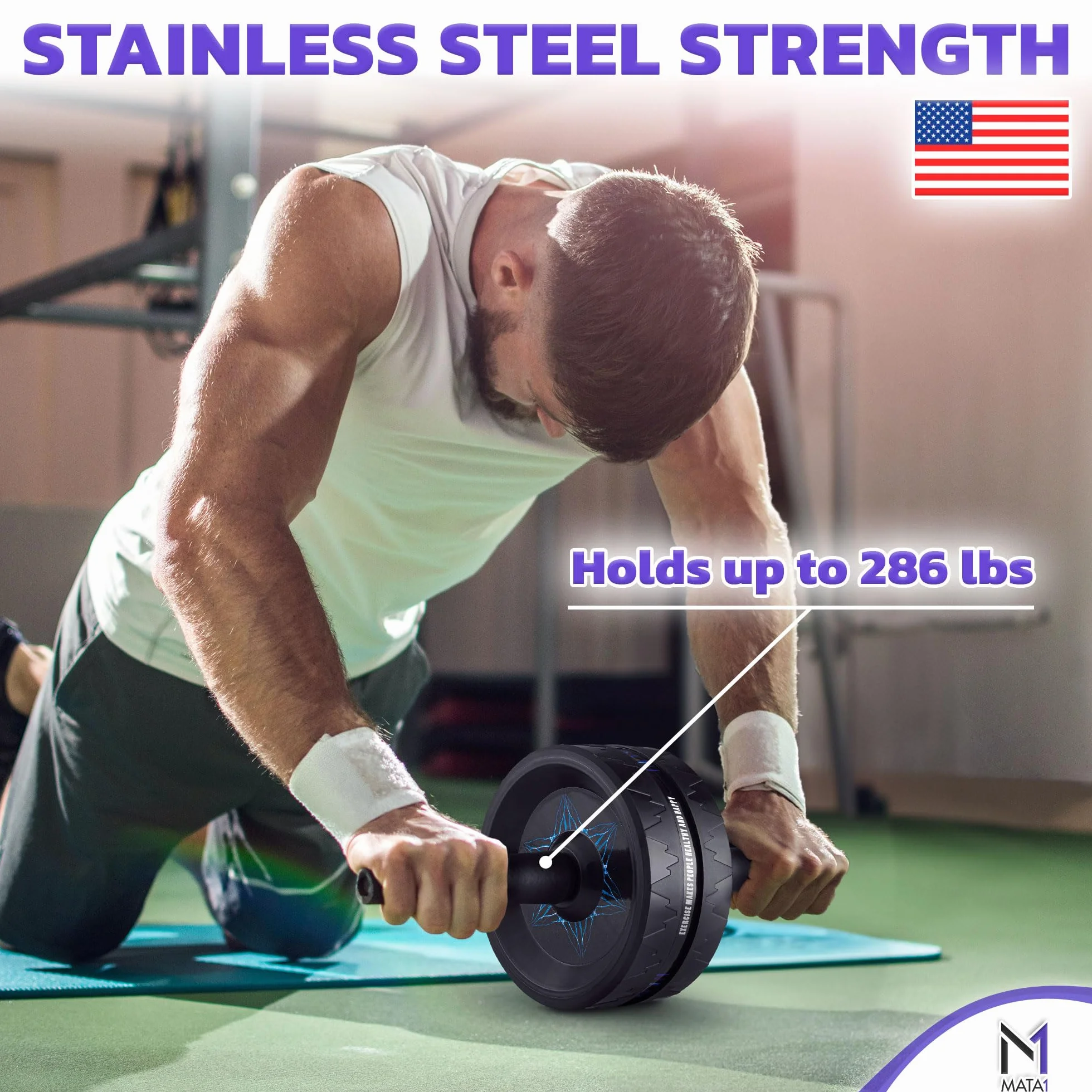 Ab Roller Wheel w/Knee Pad, Abs Workout Machine for Core & Abdominal Strength Training, Exercise Wheels