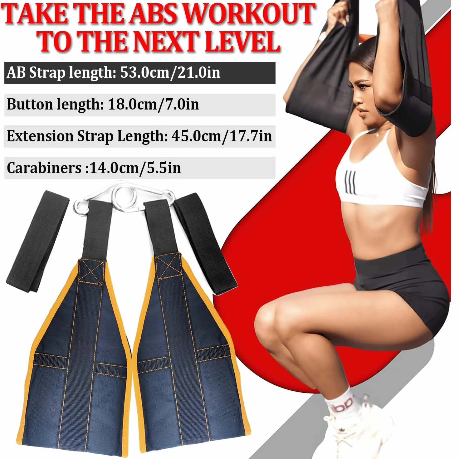 Taeku Szlufki na ramiona do treningu brzucha 1 para, trwałe Ab Straps Slings drążek do podciągania trener brzucha, fitness do 200 kg, obciążenie do drzwi i drążka gimnastycznego (pomarańczowy)