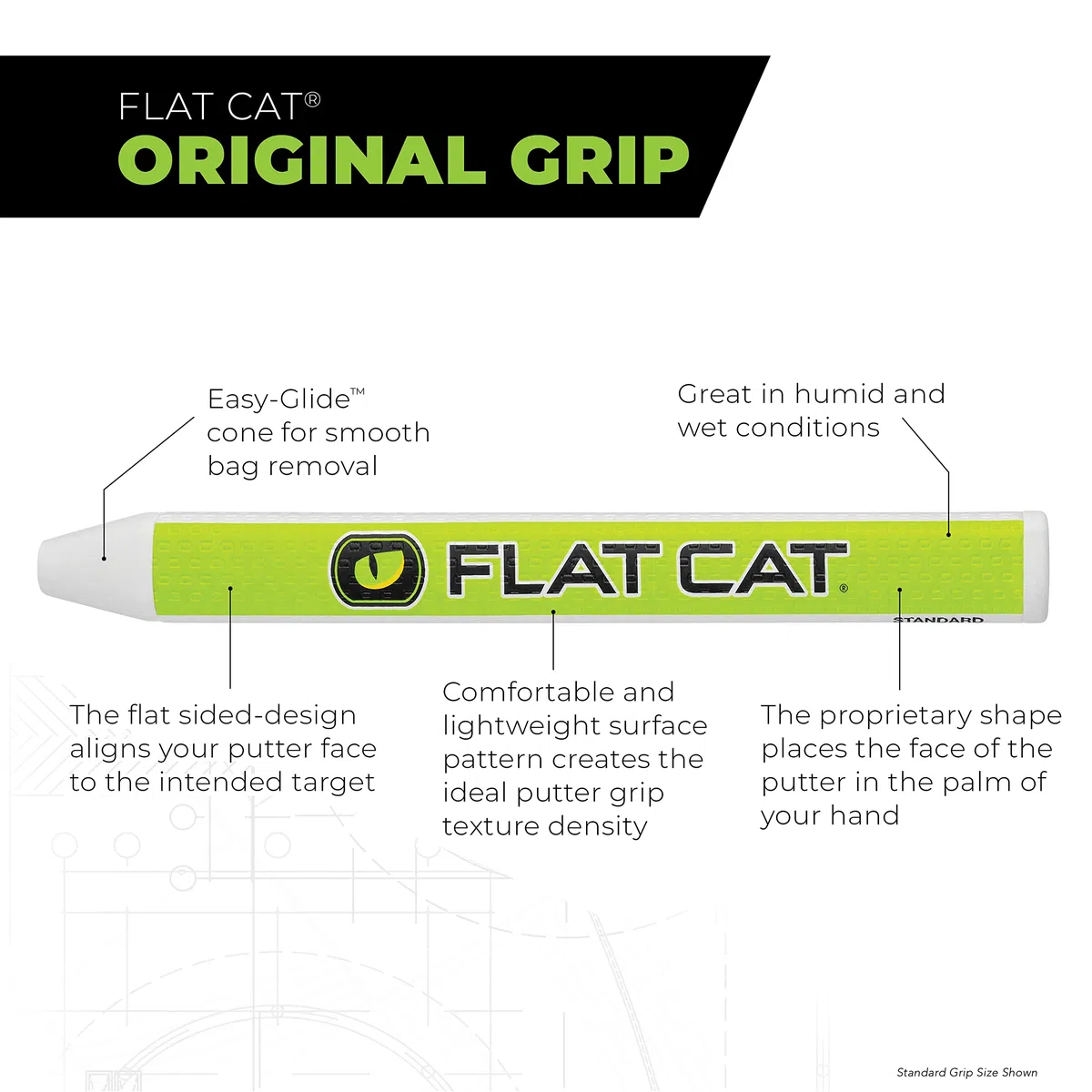 Flat Cat Standardowy uchwyt do golfa Putter, zielony/biały