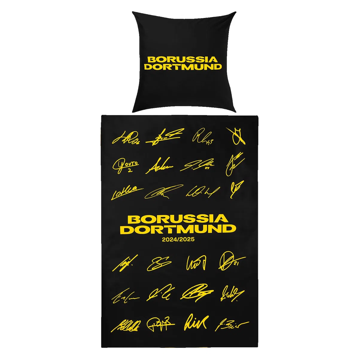 Borussia Dortmund BVB pościel z podpisami 2024/25, czarna, 135 x 200 cm z zamkiem błyskawicznym, podwójna konstrukcja