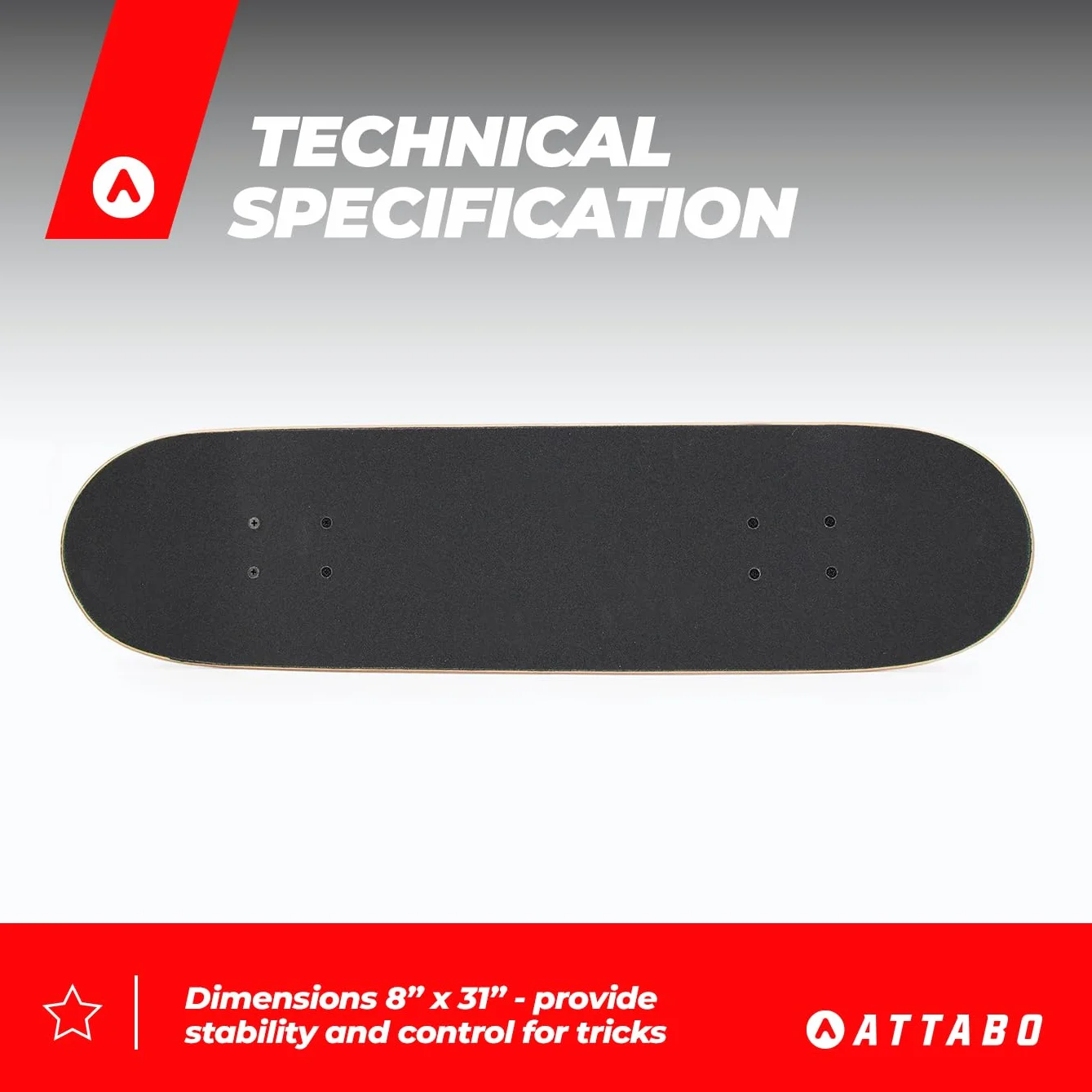 Deskorolka dla dorosłych ATTABO Ollie 8" x 31" 9-warstwowe drewno klonowe 5" aluminiowe osie 52 x 36 mm 78 A łożyska ABEC-7 antypoślizgowa