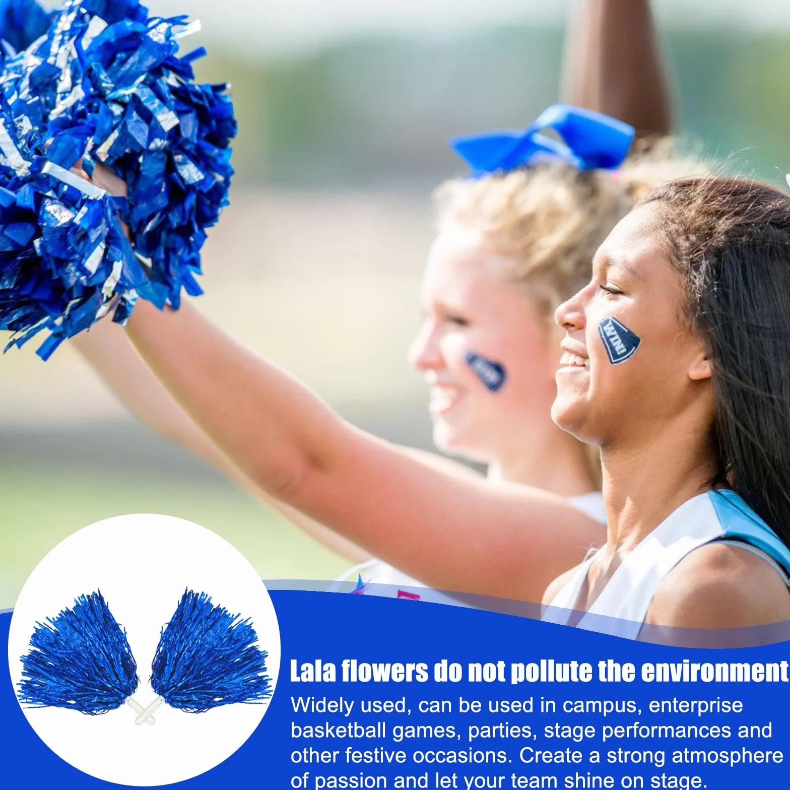GBKDQQ 12 pomponów cheerleaderek, pomponów sportowych, cheerleaderek, nadają się na imprezy sportowe, gry w piłkę, tańce, imprezy karnawałowe, niebieskie