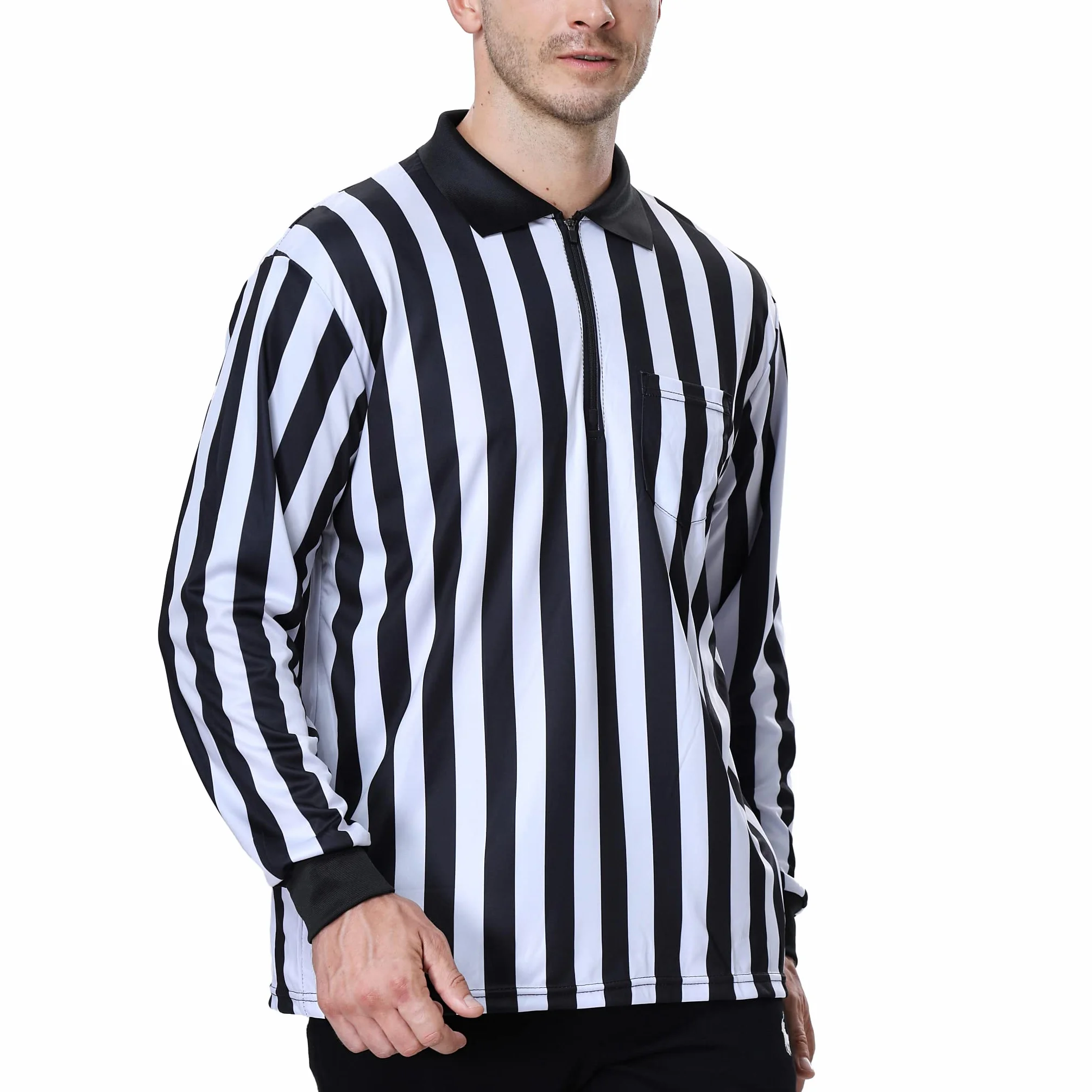 TopTie Męska oficjalna koszulka sędziowca z długim rękawem, czarno-białe paski, koszulka Pro-Style Ref Umpire