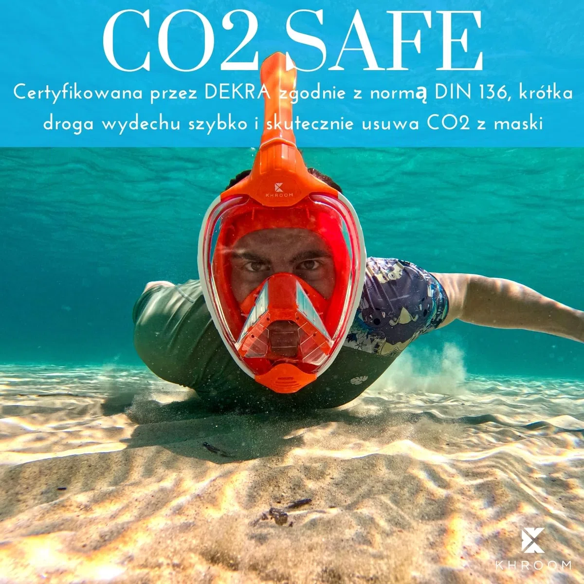 Khroom DEKRA bezpieczna maska ​​do snorkelingu pod względem CO2, pełna maska ​​| Seaview X - maska ​​do nurkowania dla dorosłych / dzieci | Sprzęt do snorkelingu