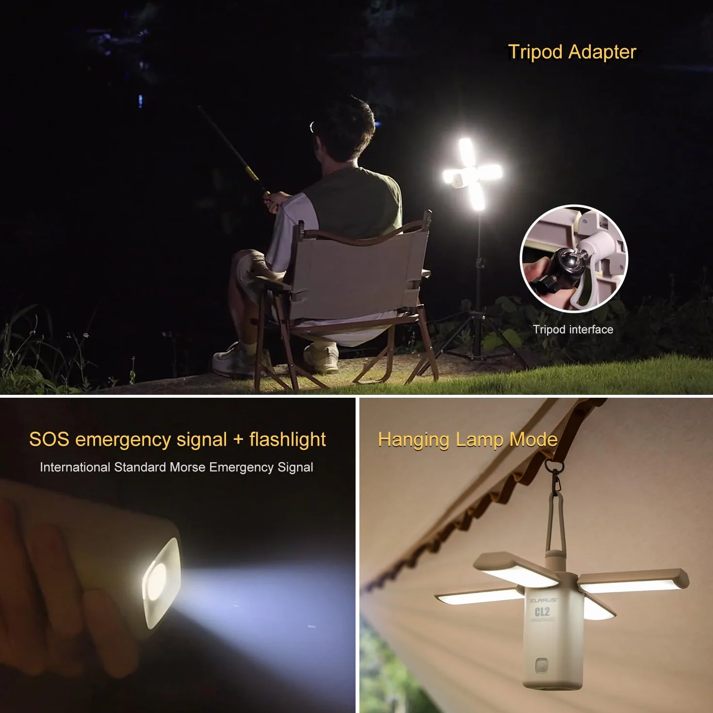 KLARUS CL2 Wielofunkcyjna latarnia kempingowa, ładowalna lampa kempingowa 10000 mAh, składana lampa kempingowa 750 lumenów z 8 trybami światła, wodoodporna latarnia LED IPX5 do namiotów na zewnątrz