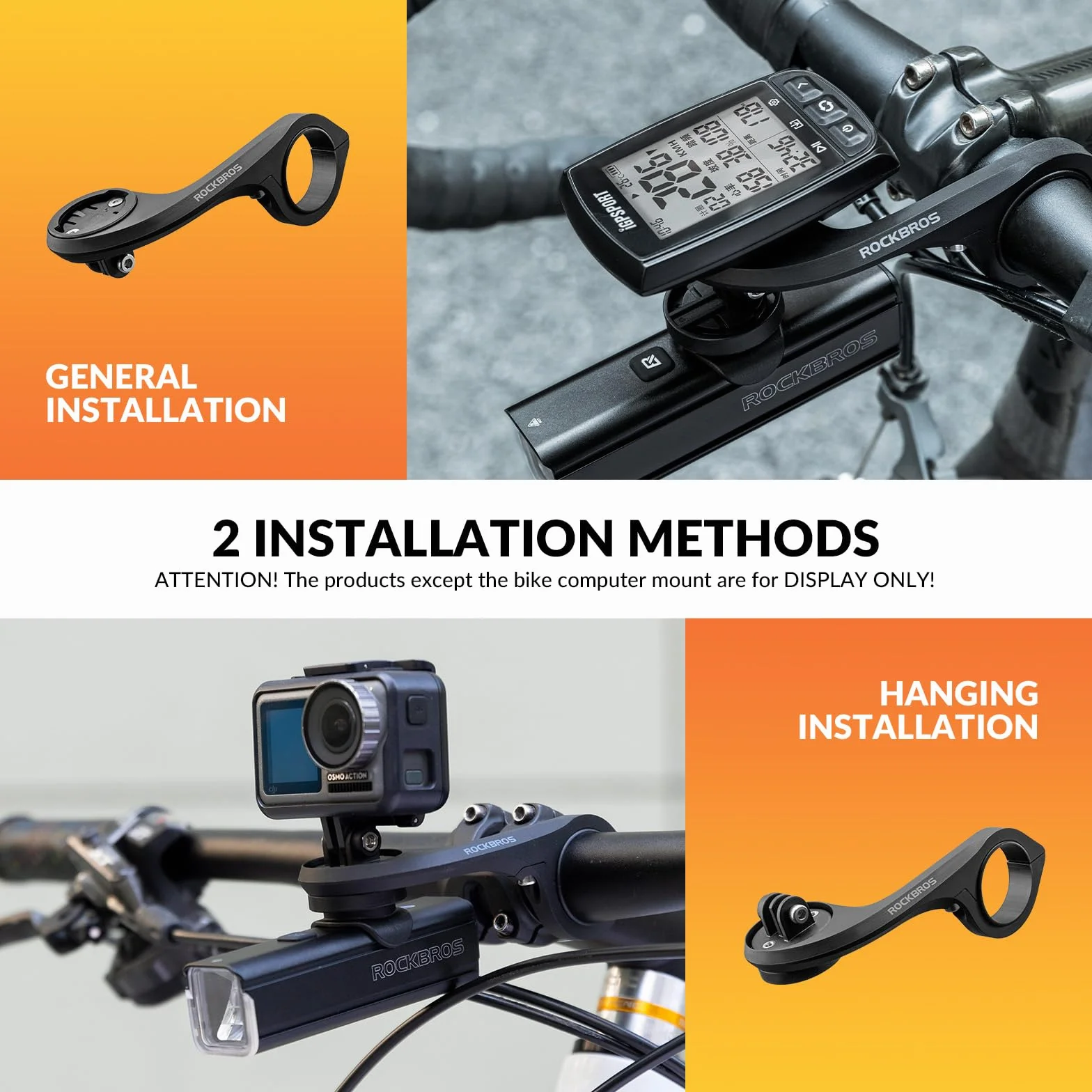ROCKBROS Uchwyt na Komputer Rowerowy, Mocowanie GPS na Rower, Kompatybilne z Garmin i iGPSPORT, na Kierownicę Rowerową 32-35mm