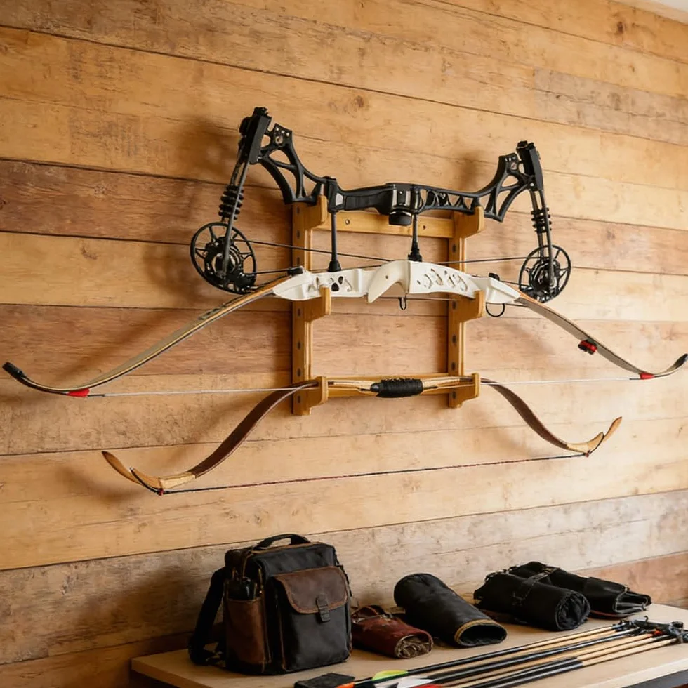 Regał łukowy, uchwyt ścienny do łuku, wielowarstwowy, stojak na łuki i strzały z bambusa, regał magazynowy, uniwersalny uchwyt łukowy, stojak do Recurve, Compound Bow Longbow