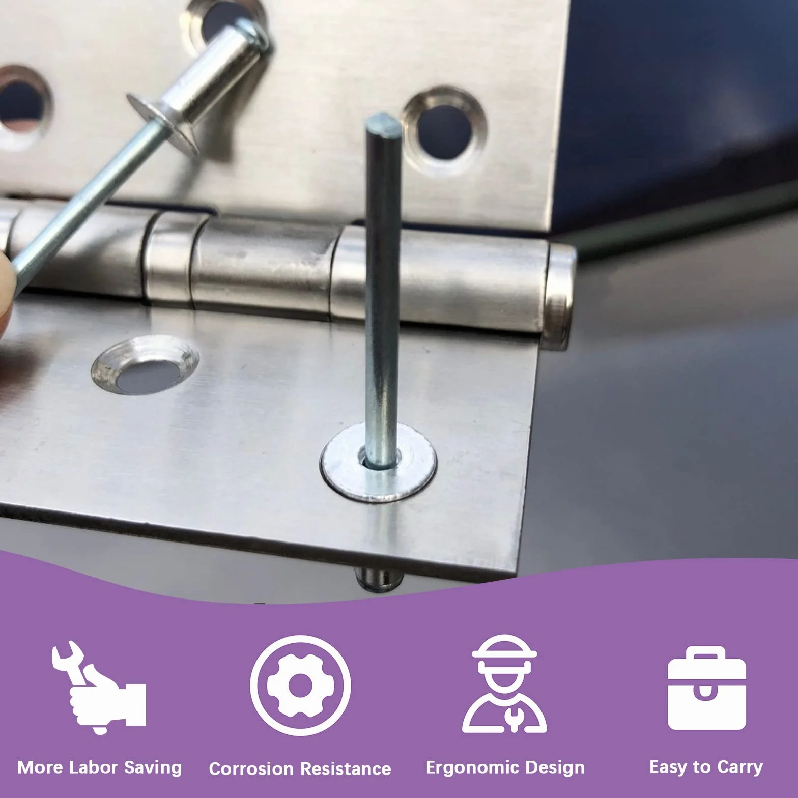Swpeet 121 szt. zestaw ręcznego pistoletu do nitów z aluminiowym pistoletem, 3/32"-3/16", M2.4-4.8, 4 wymienne głowice, 4 wiertła