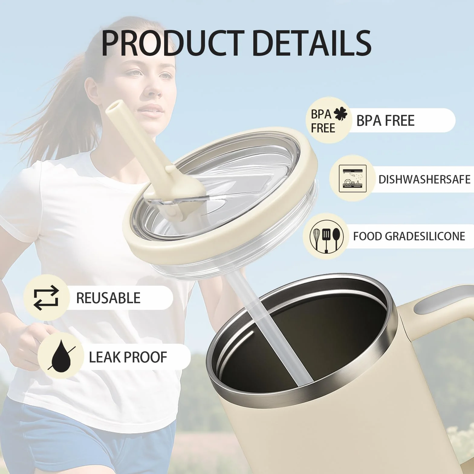 Stanley Pokrywki 40OZ(2 szt) Zapasowe, Kompatybilne z Stanley, Hydro Flask | Zestaw z 4 Słomkami + Szczotką | Wodoodporne, Szczelne, BPA Free – Do Biura, Podróży i Treningu