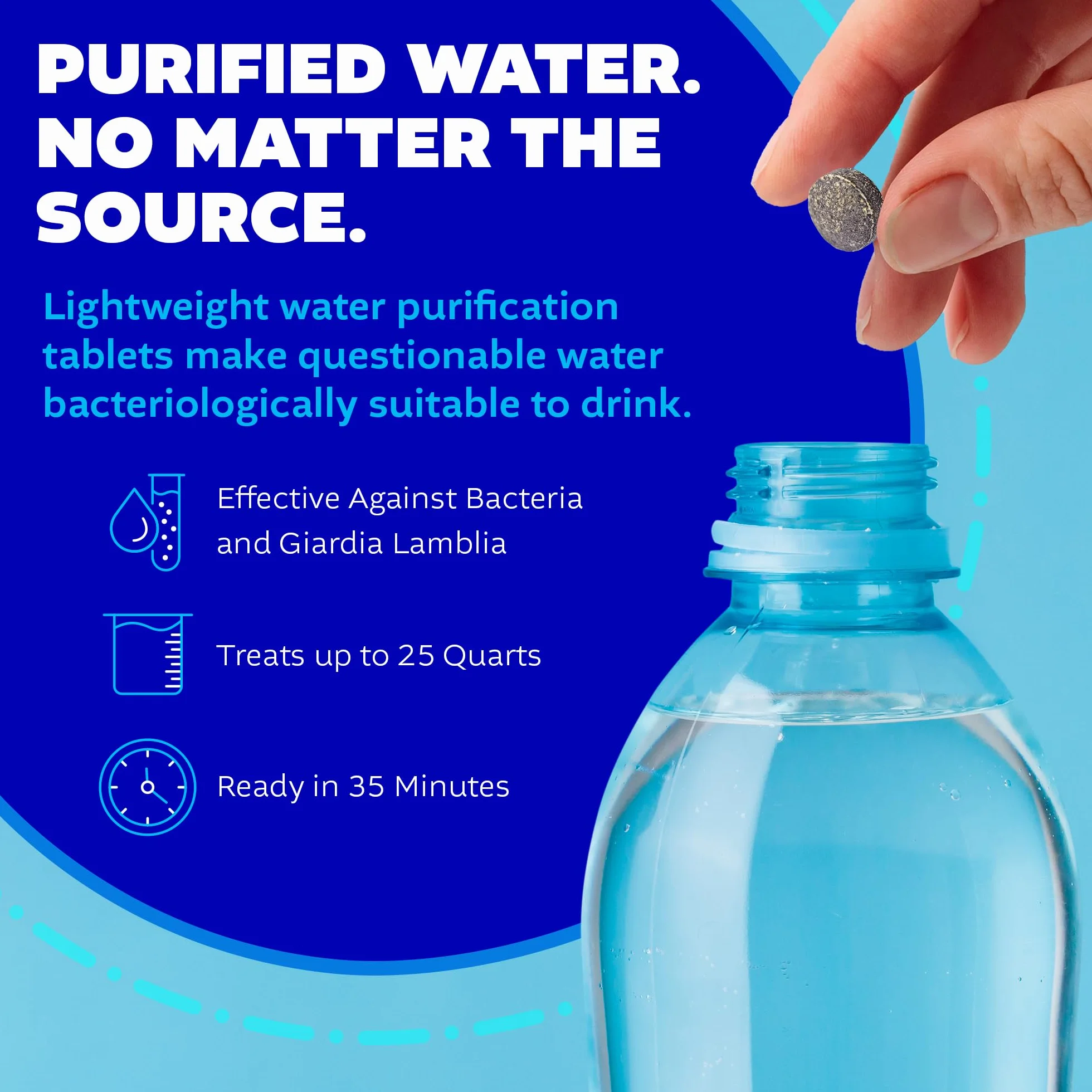 Potable Aqua Tabletki do oczyszczania wody, przenośne i skuteczne rozwiązanie do oczyszczania wody na kemping, wędrówki, sytuacje awaryjne, klęski żywiołowe i podróże międzynarodowe, dwie butelki