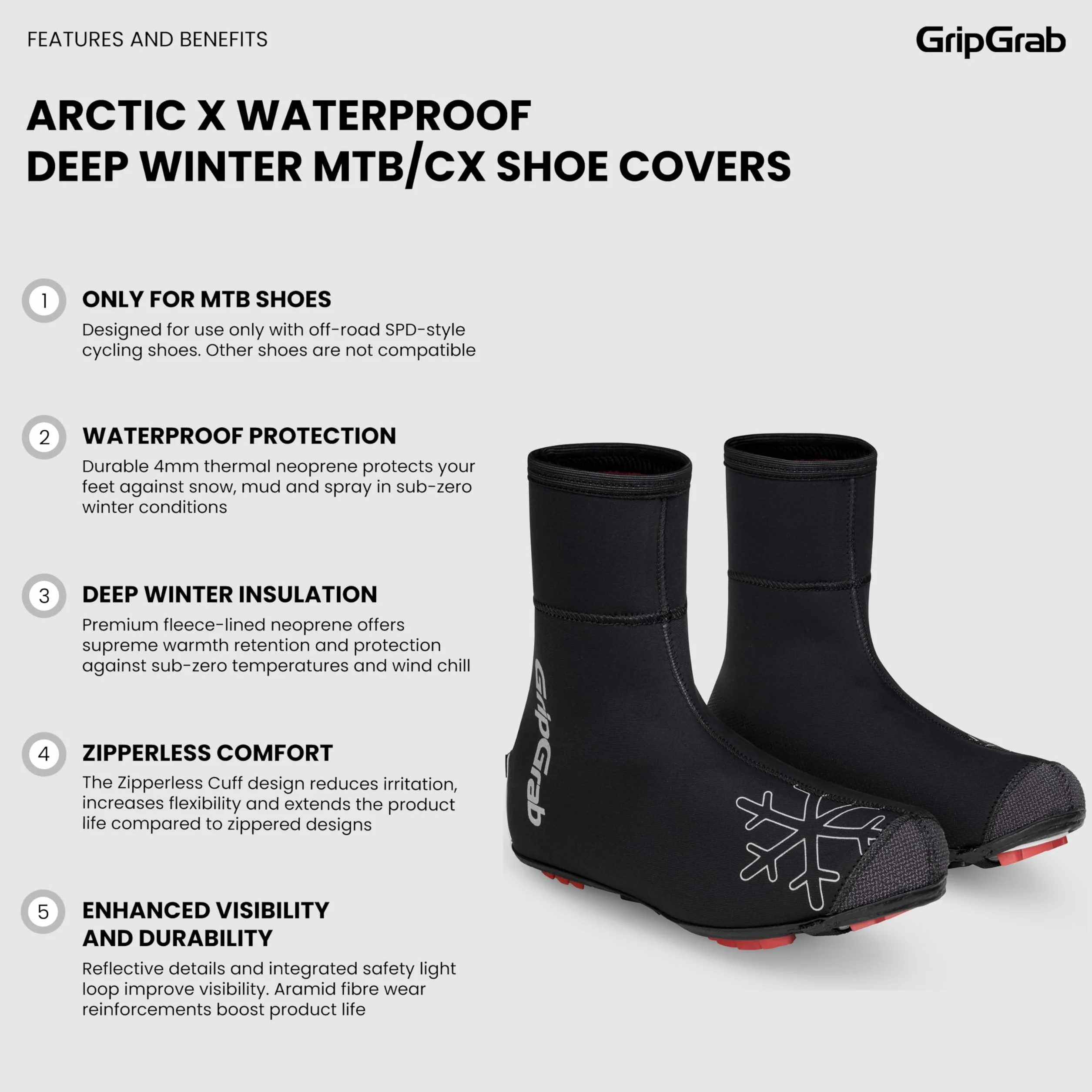 GripGrab Gripgrab Arctic X zimowe ochraniacze na rower górski, z motywem grawitacji, ciepłe, wodoodporne, z polaru, z podszewką MTB, Cx - ochraniacze na buty rower Unisex