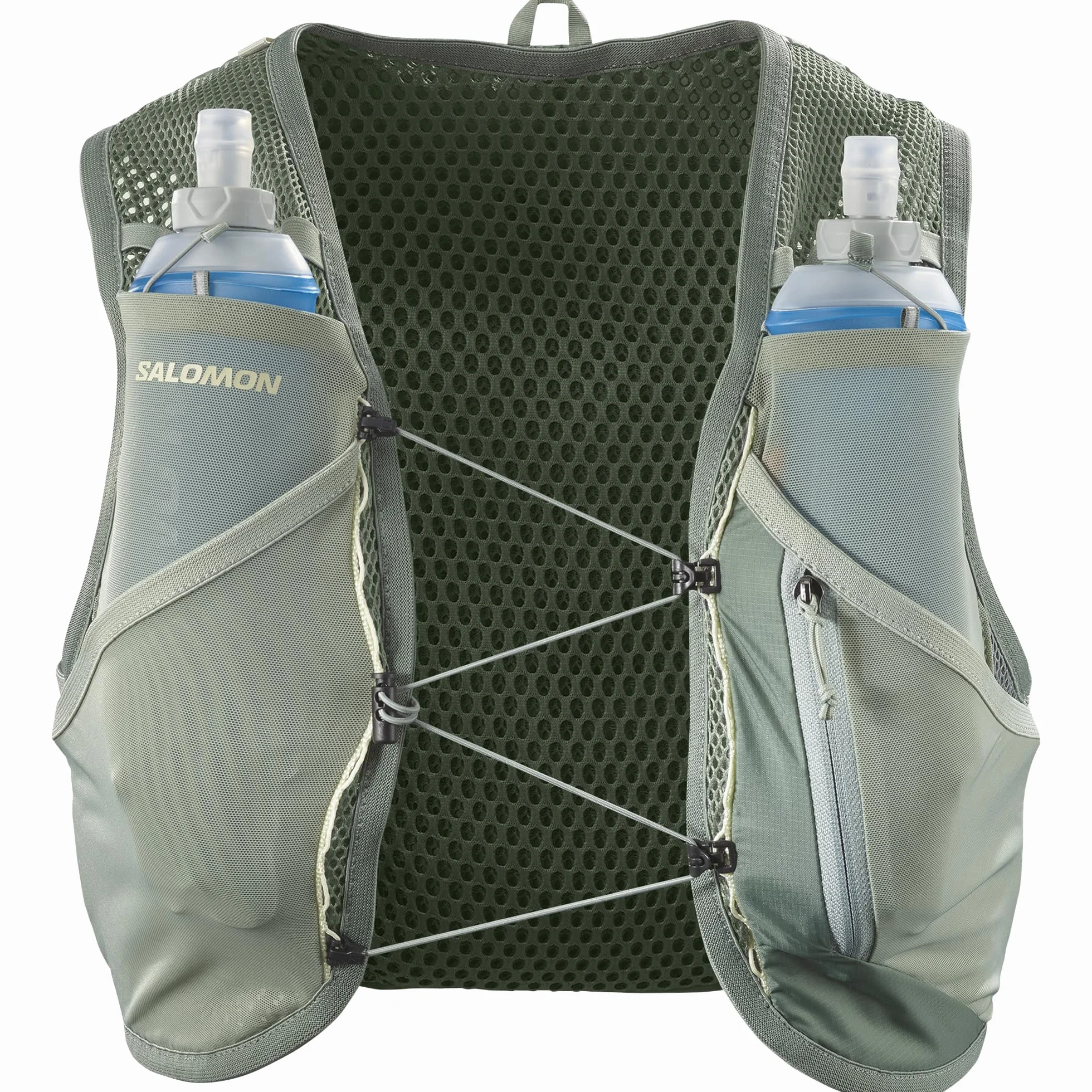 Salomon Active Skin 8 Unisex kamizelka nawadniająca do biegania szlak turystyczny z butelkami w zestawie, łatwe nawodnienie, precyzyjne dopasowanie 8 l i zoptymalizowane przechowywanie, zielona, M