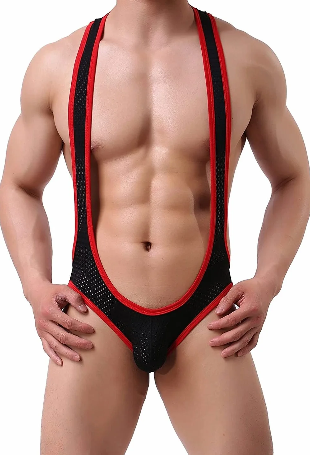 Męska bielizna trykotowa siateczkowa, kombinezon zapaśniczy, body singlet