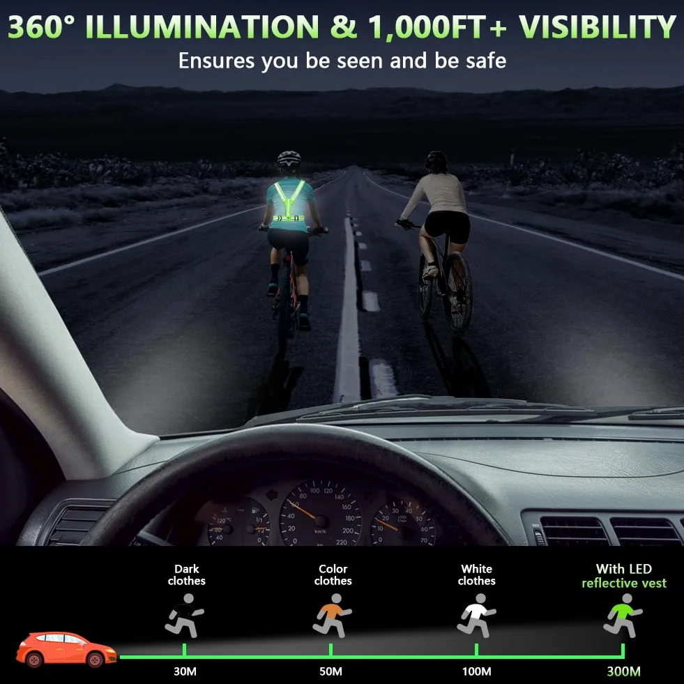 Ainiv LED bezpieczeństwa z akumulatorem USB, odblaskowy pas do biegania LED, kamizelka bezpieczeństwa + odblaskowe paski bezpieczeństwa, do joggingu, biegania, jazdy na rowerze