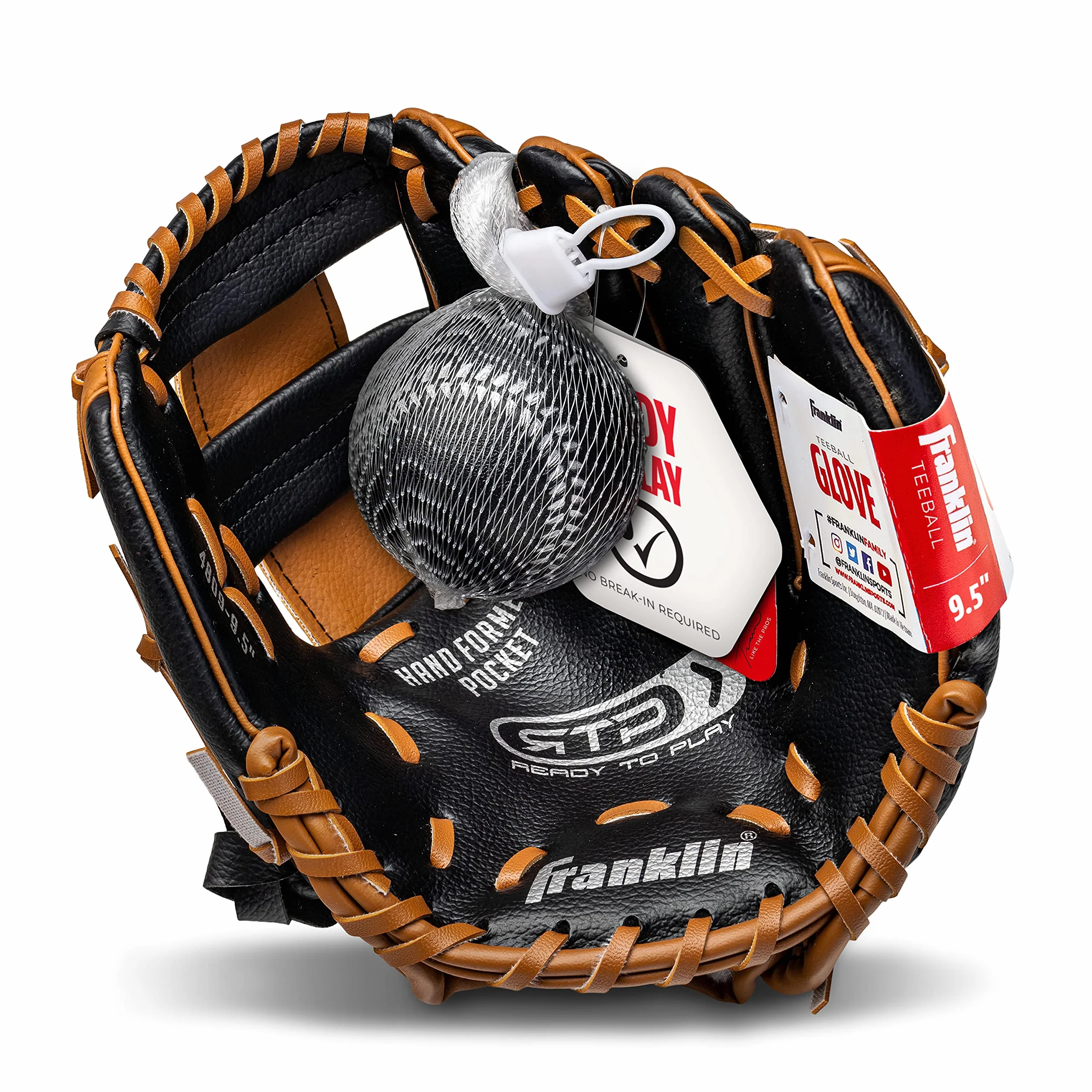 Franklin Sports RTP Youth Teeball zestaw rękawiczek baseballowych dla chłopców i dziewcząt, 24 cm