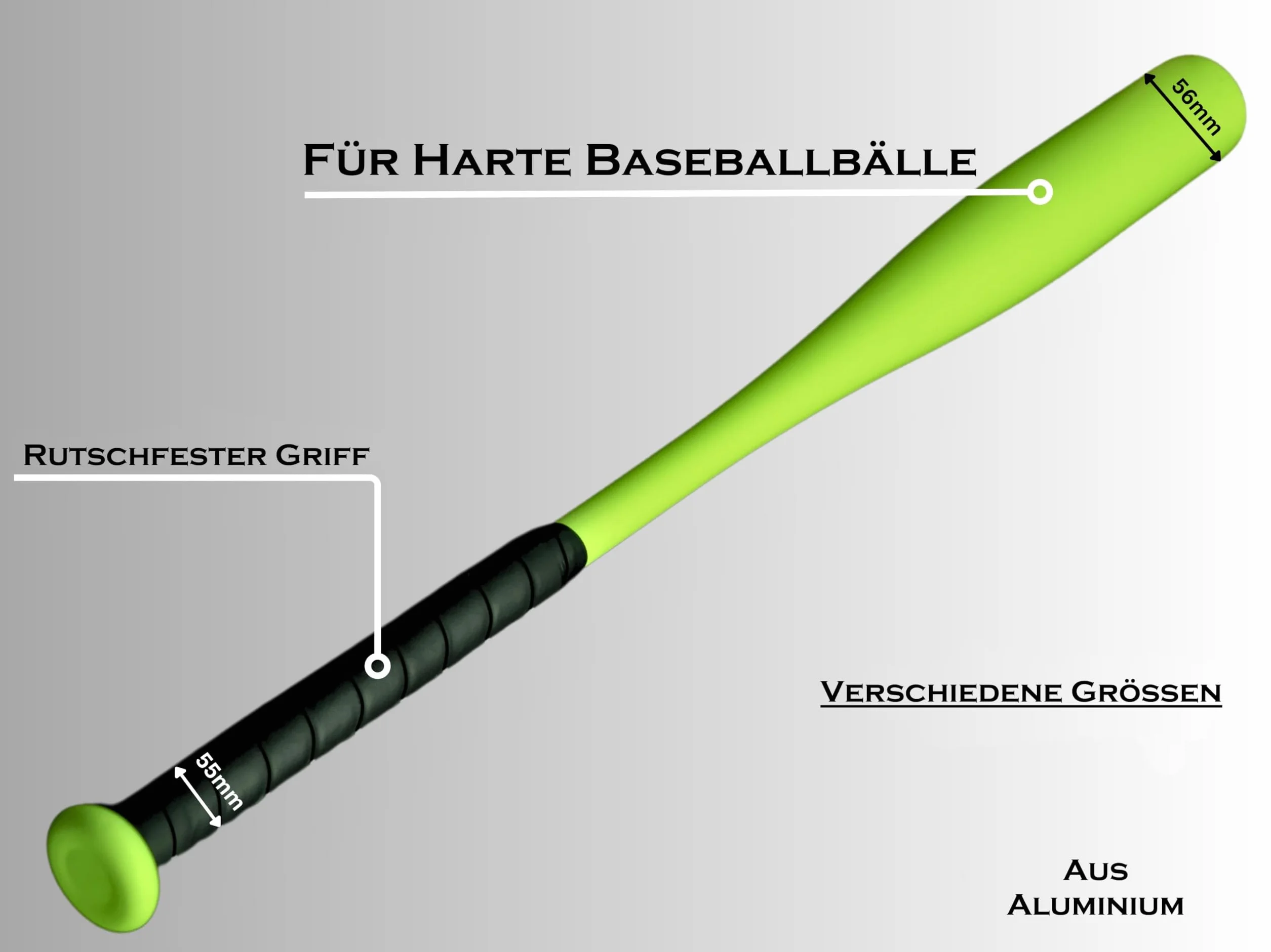 Aluminiowy kij baseballowy premium 4 rozmiary neonowy żółty antypoślizgowy uchwyt