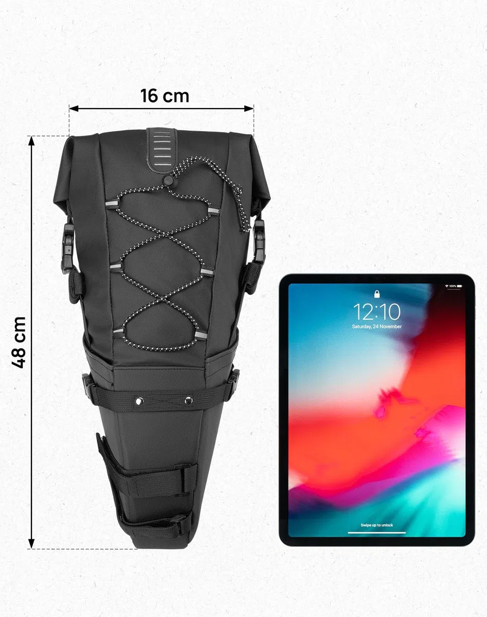 KEMIMOTO Torba podsiodłowa na rower 11 l, 100% wodoszczelna torba na siodełko rowerowe, torba do siedzenia na rower wyścigowy, torba podsiodłowa do rowerów elektrycznych i MTB, z paskiem mocującym do