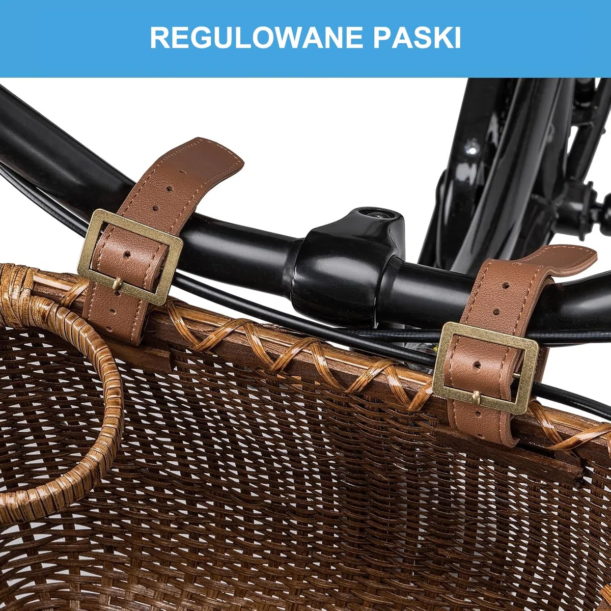 CXWXC Kosz na rower – Ręcznie pleciony rattanowy kosz dla dziewcząt i kobiet – Przedni kosz z uchwytem na kubek do rowerów plażowych, hulajnóg i rowerów elektrycznych
