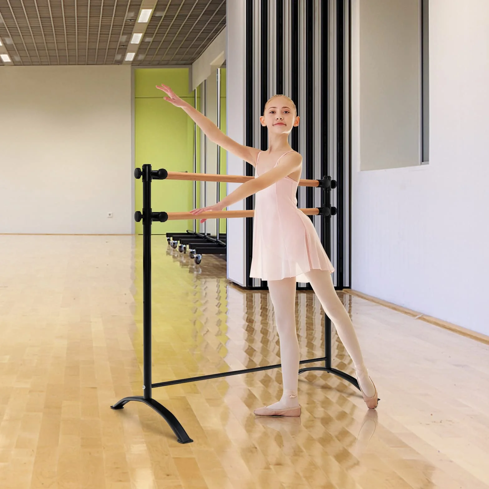 GOPLUS Przenośny drążek baletowy 122 cm, wolnostojący, regulowany, podwójny, czarny
