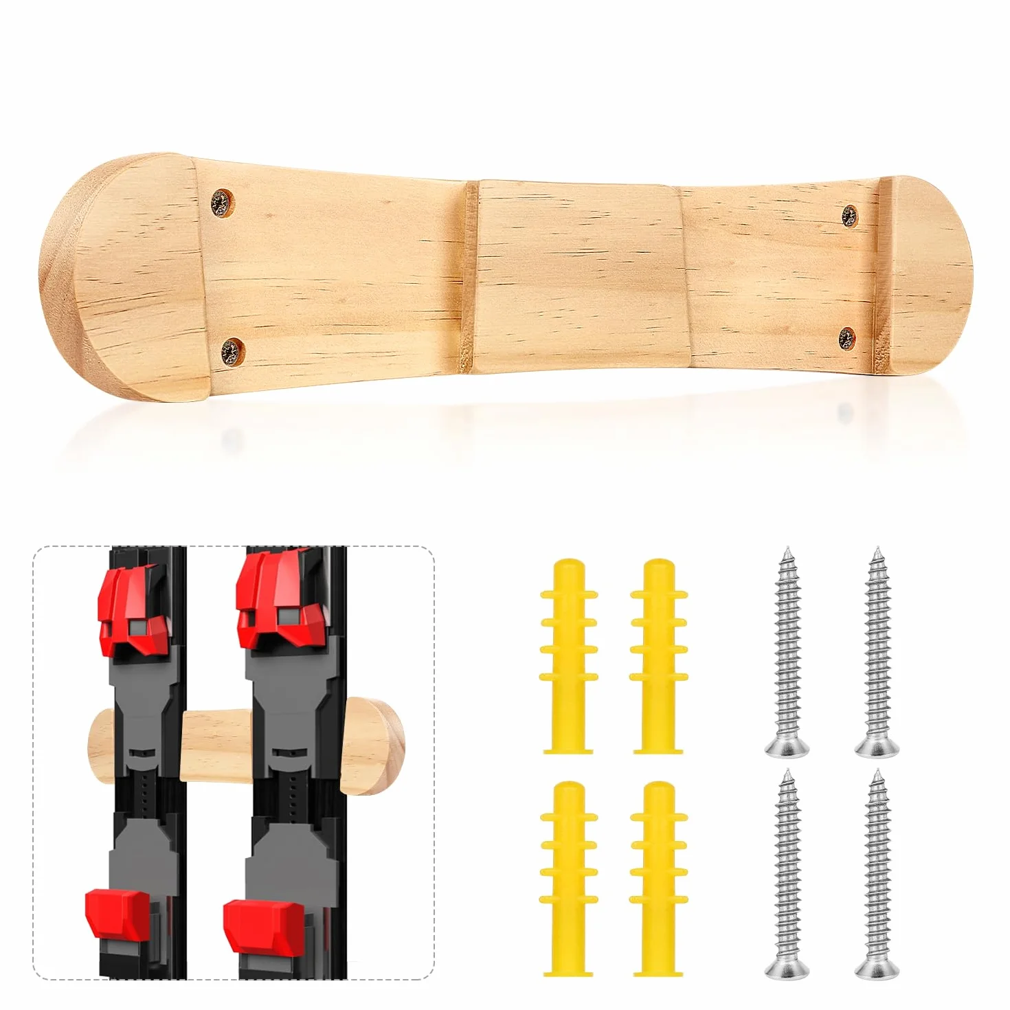 Minimalistyczny Drewniany Stojak na Narty, Wieszak do Montazu na Scianie Snowboardu Stojak na Snowboard Stojak do Przechowywania Nart do Garazu w Pomieszczeniu Deska Narciarska Longboard