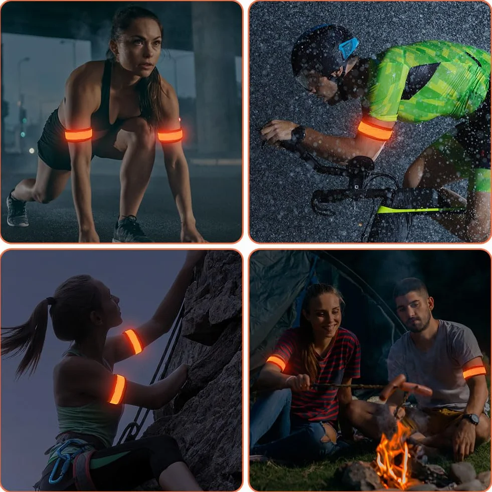flintronic 2 opaski świetlne LED z możliwością ładowania USB, odblaskowe opaski do biegania LED, regulowane migające paski bezpieczeństwa, podświetlane paski sportowe, 2 szt