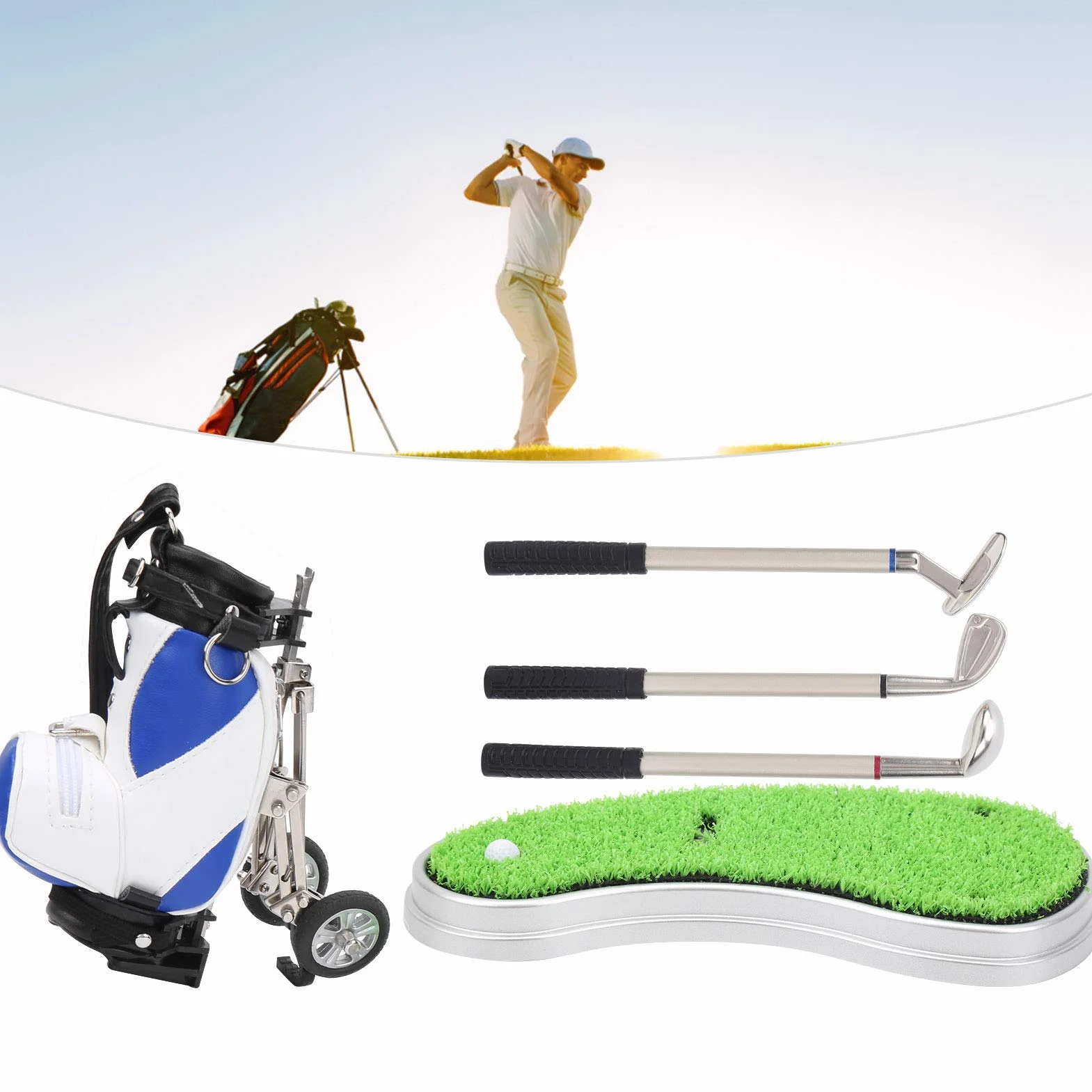 Zestaw długopisów golfowych na biurko do gry w golfa z 3 długopisami kulkowymi i mini torbą ze stopu torba na długopisy golfowe z podstawowymi pamiątkami golfowymi
